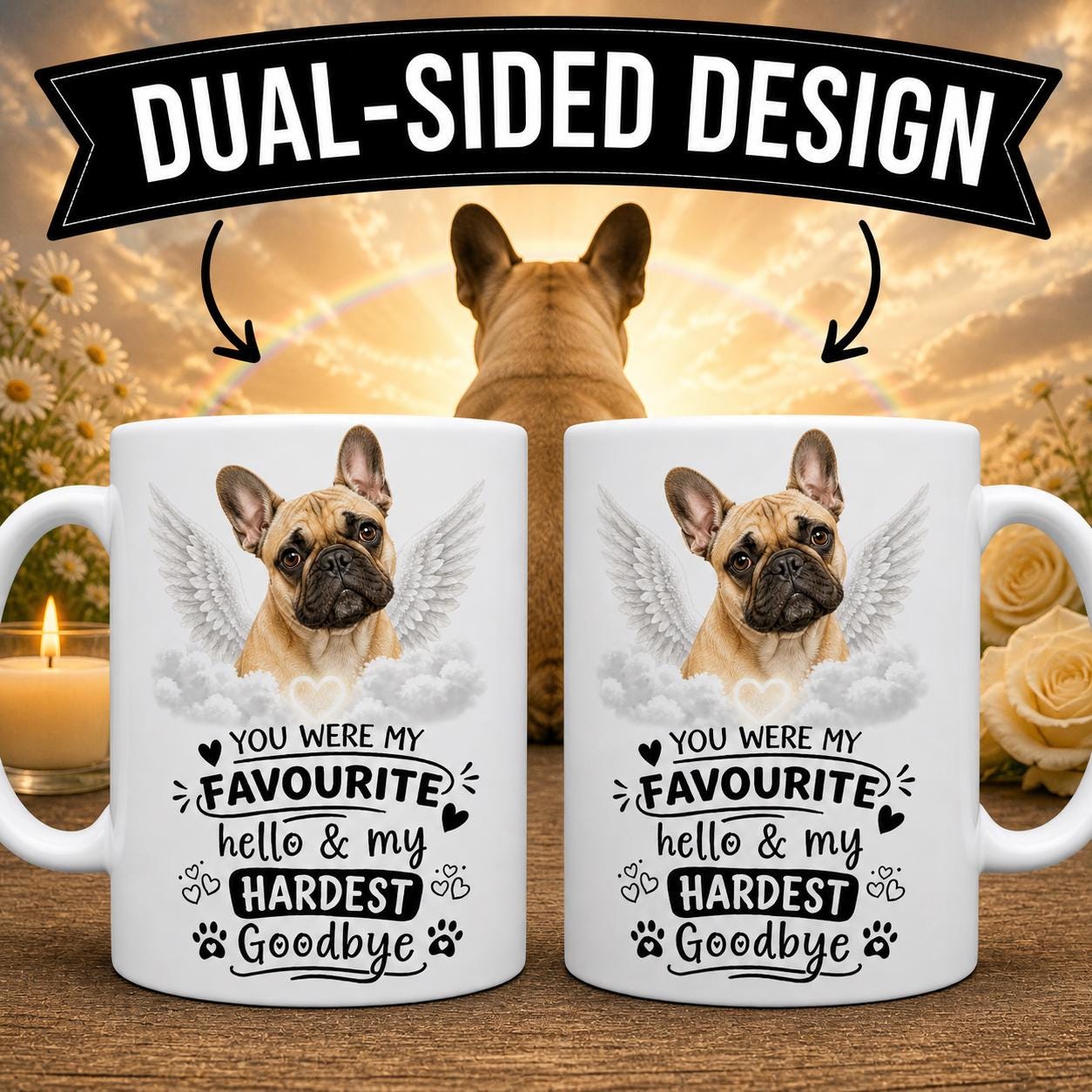Personalised French Bulldog Memorial Mug Personalised, frenchie Pet Loss Gift, Dog Remembrance Mug, Favourite Hello Hardest Goodbye 11oz