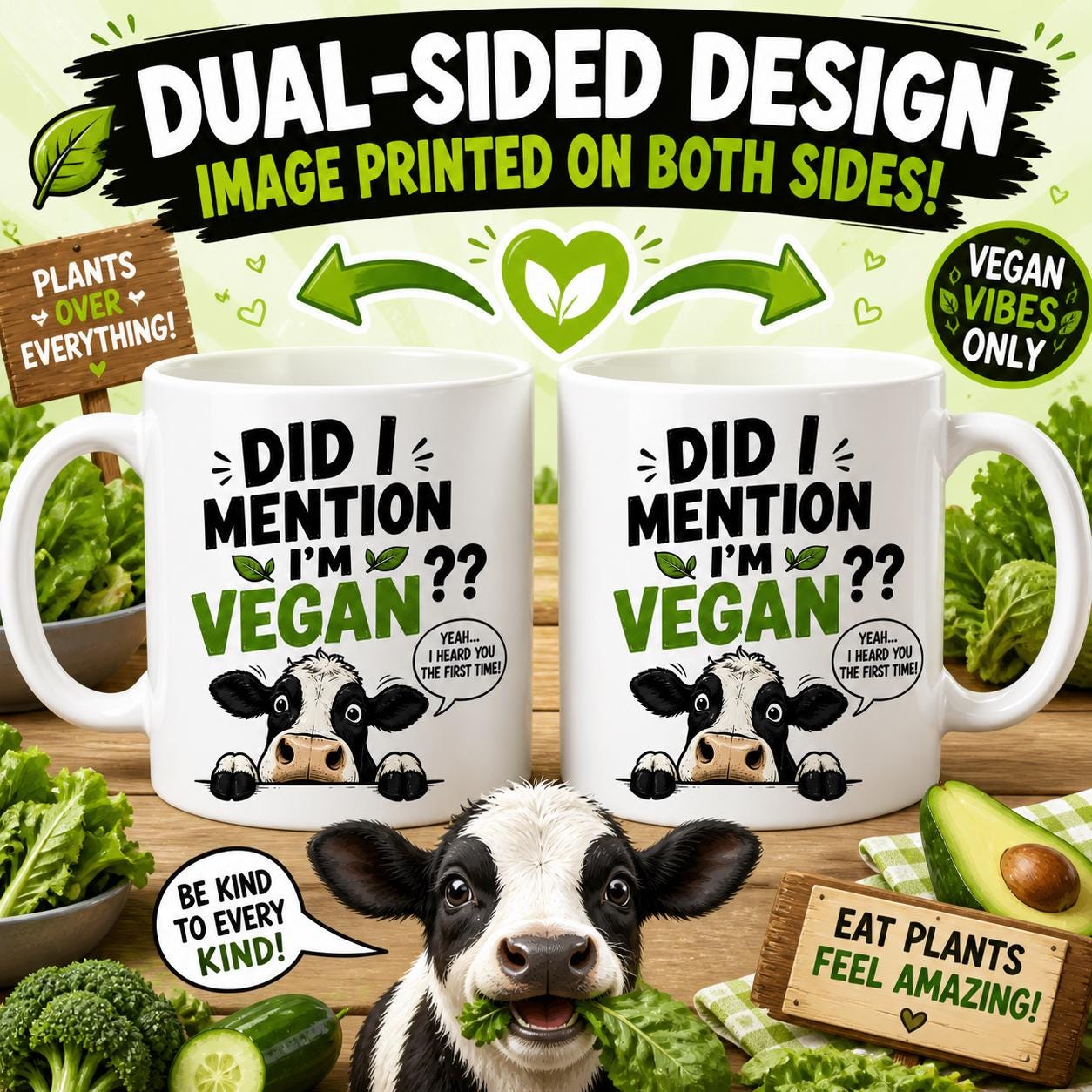 Personalised Funny Vegan Mug with 'Did I Mention I'm Vegan?' Quote, Vegetarian Cup, 11oz Ceramic, Him, Her, Humour