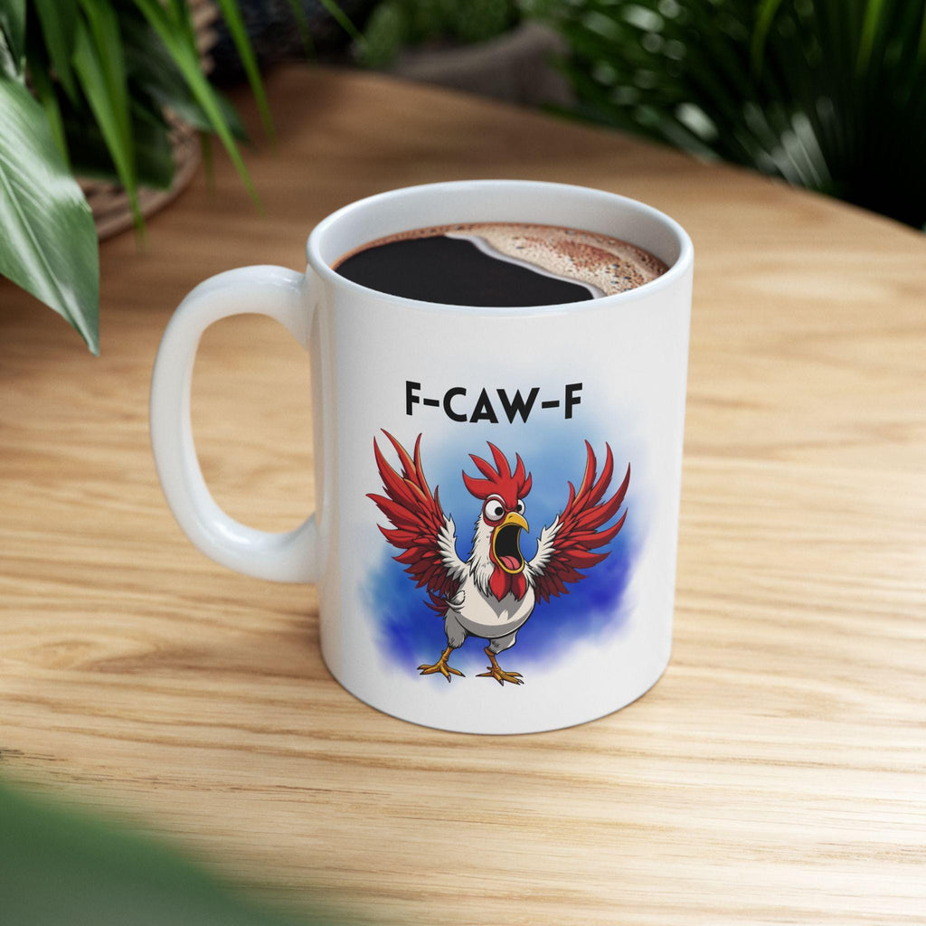 F-CAW-F, funny rooster mug, gift, Christmas, Birthday, banter, jokes