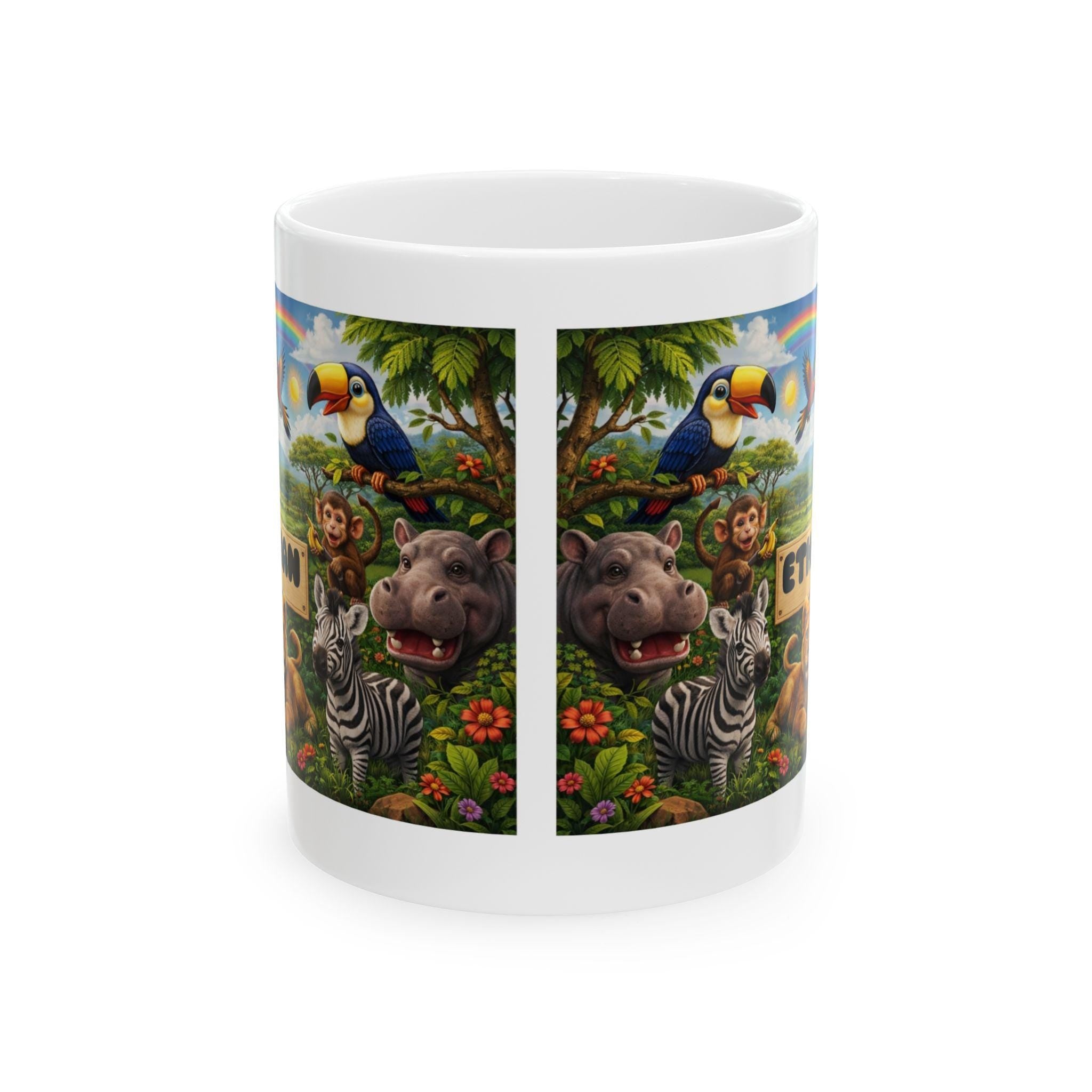 Personalised Children's Jungle Mug, 11oz Ceramic, Boy, Girl, Colourful, Animal Cup