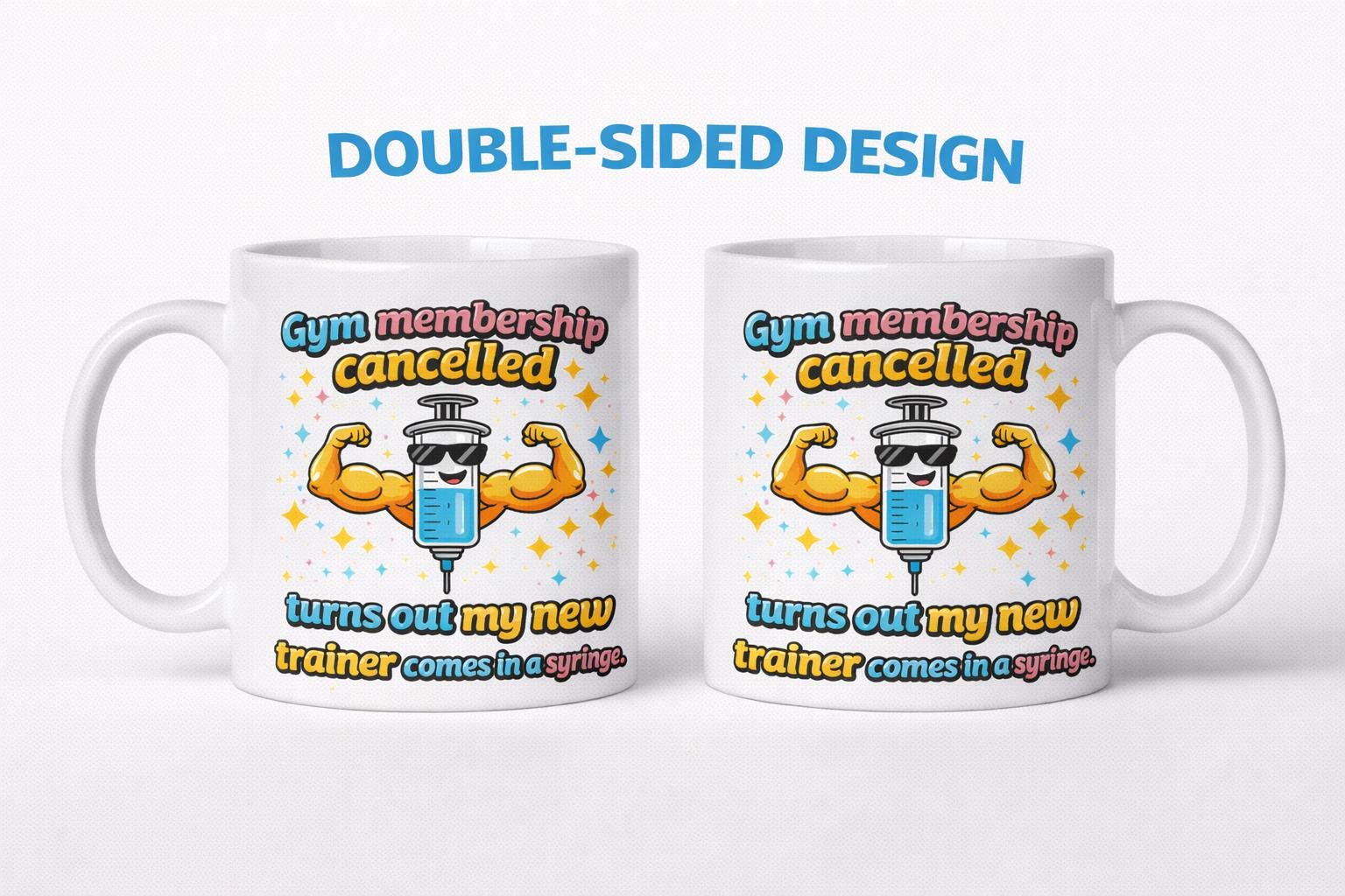Personalised Funny Weight Loss Jab Mug, Gym Membership Cancelled, 11oz Ceramic Cup