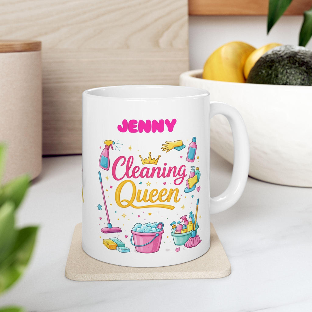 Cleaning Queen , Novelty, Gift, Work, Fun, Cup, Ceramic, Coffee, Personalised, cleaning, Cleaner