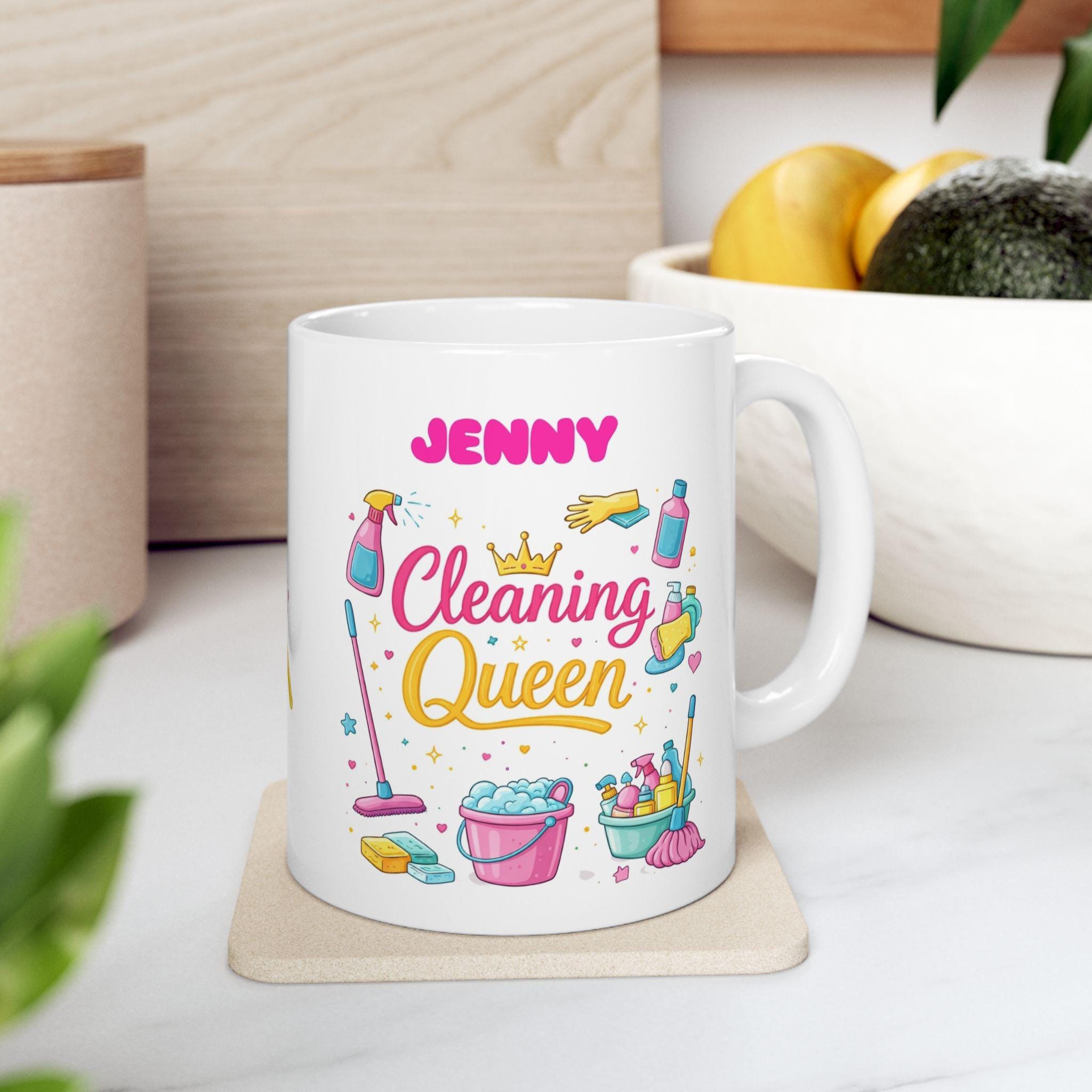 Cleaning Queen , Novelty, Gift, Work, Fun, Cup, Ceramic, Coffee, Personalised, cleaning, Cleaner