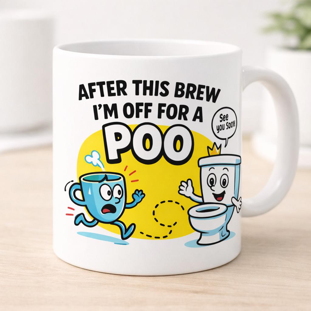 Funny Poo Mug, After This Brew I'm Off For A Poo, Coffee Toilet Joke Gift, Dad Mother Beverage Cup, 11oz