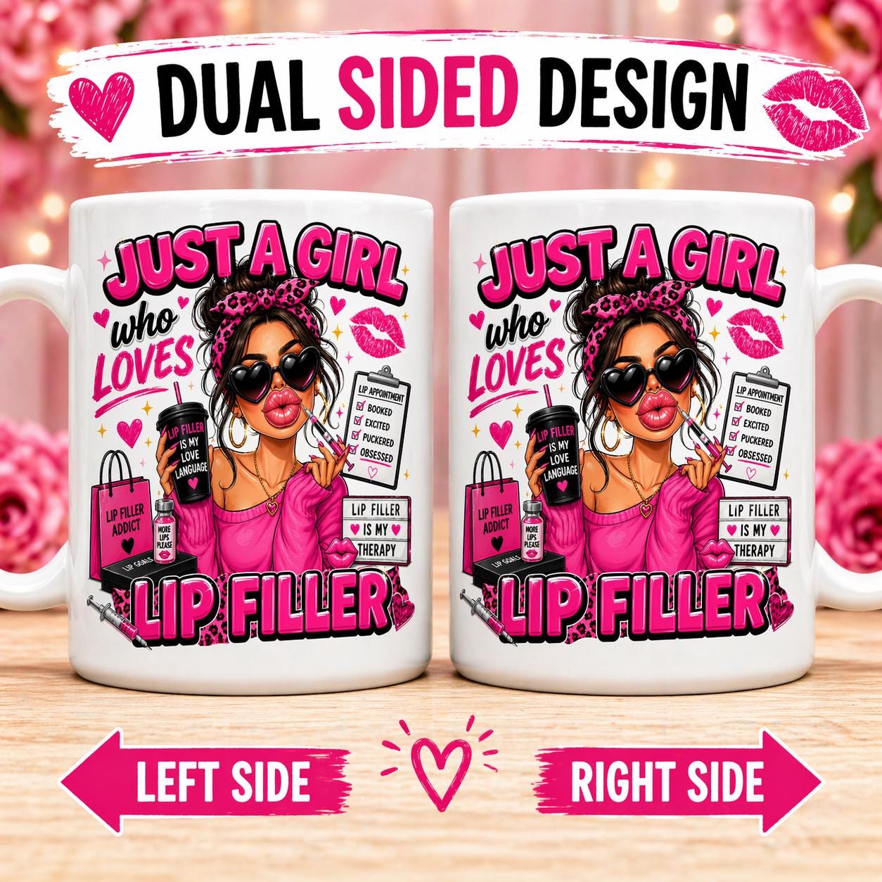Personalised Lip Filler Mug, Girl Gift