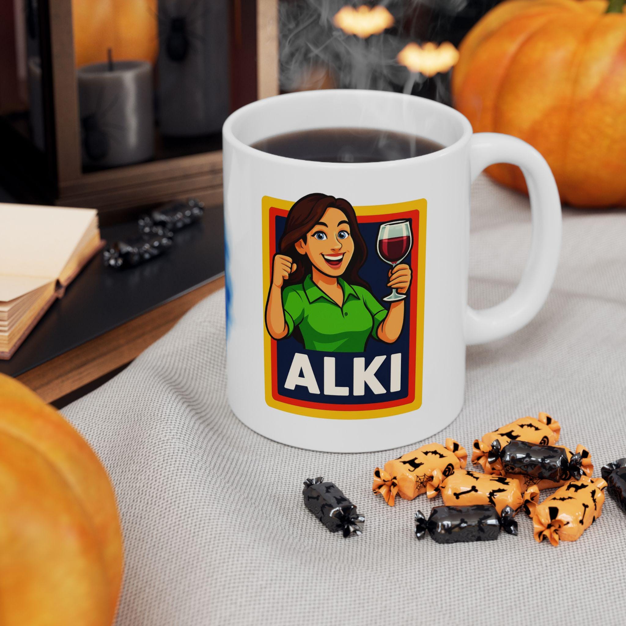 Personalised Alki Alcohol Alcoholic Mug, Funny, Her, Miss, Secret Santa, 11oz Ceramic cup