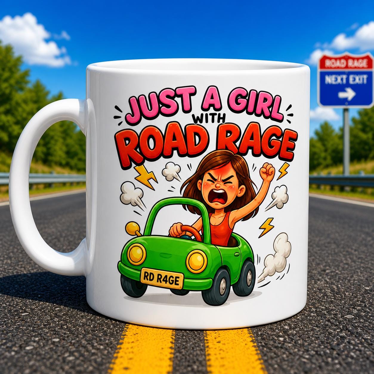 Personalised Just a girl with road rage, Funny, Bad Driver, Miss, Mrs, 11oz Ceramic