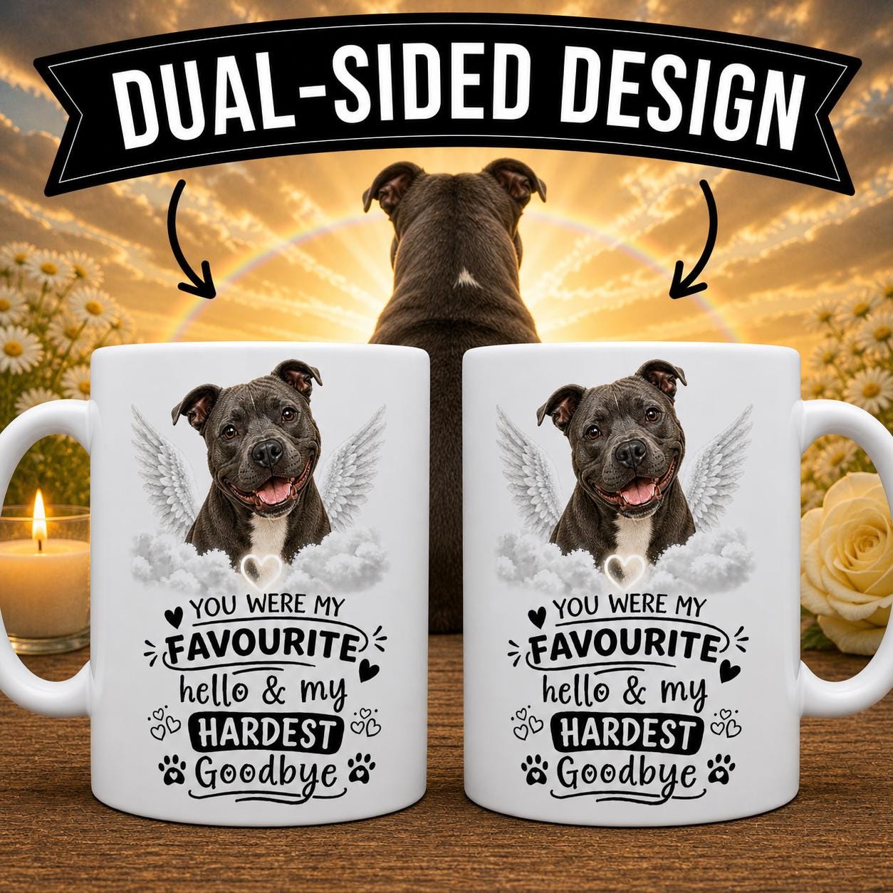 Personalised Staffordshire bull terrier Memorial Mug Personalised, Dog Remembrance Mug, Favourite Hello Hardest Goodbye 11oz
