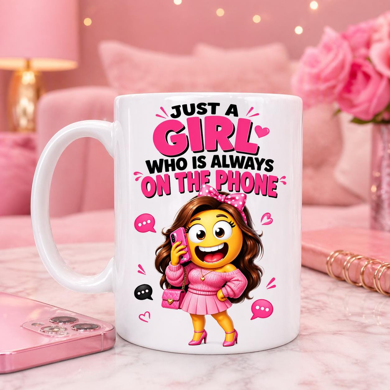 Personalised Funny Just A Girl Who Is Always On The Phone Lover Mug, Girl, Mrs, Miss. 11oz Ceramic