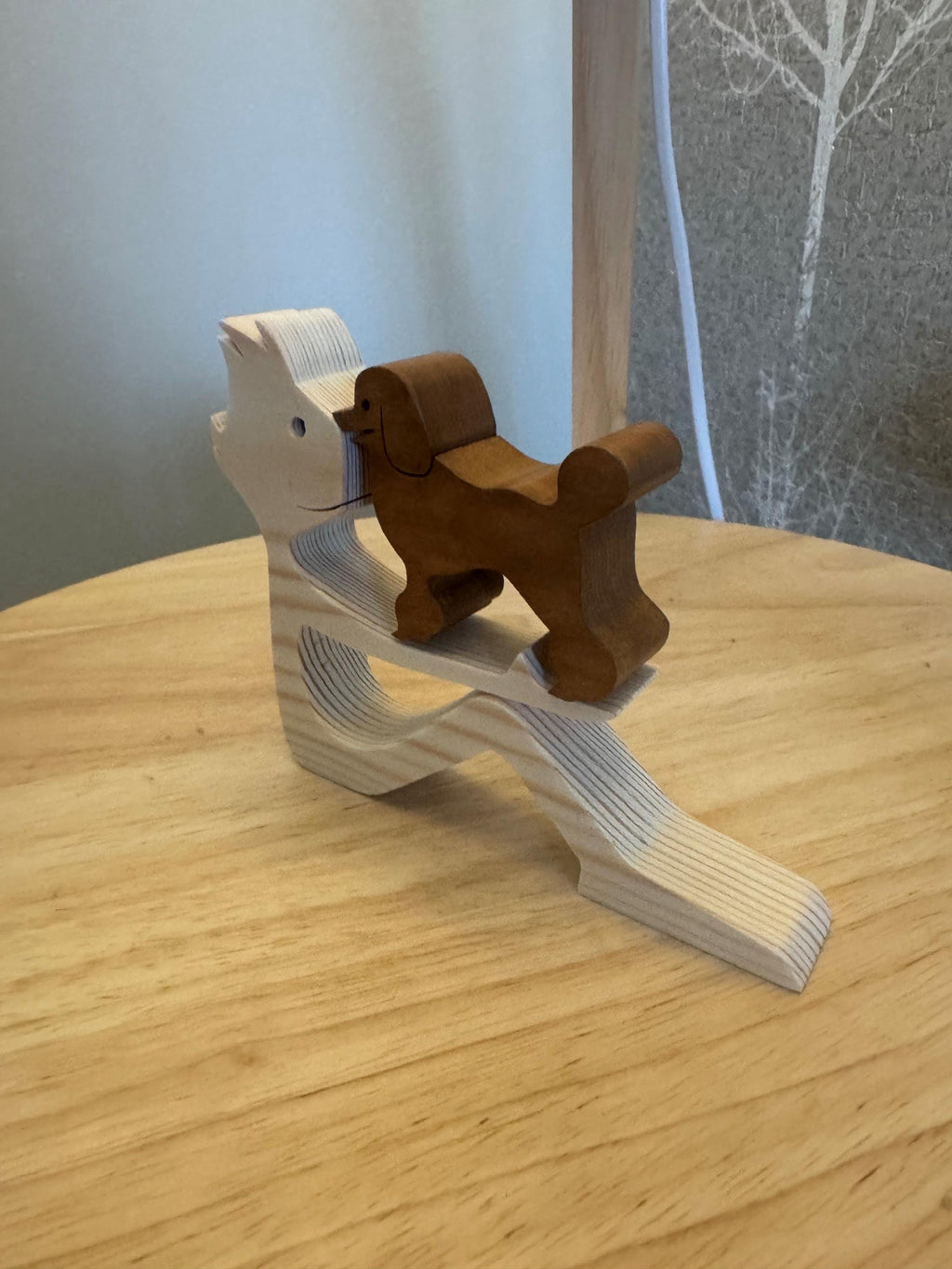 Man and poodle dog, Wooden sculpture, Hand made, Gift, unique, Craftmanship, Animal.