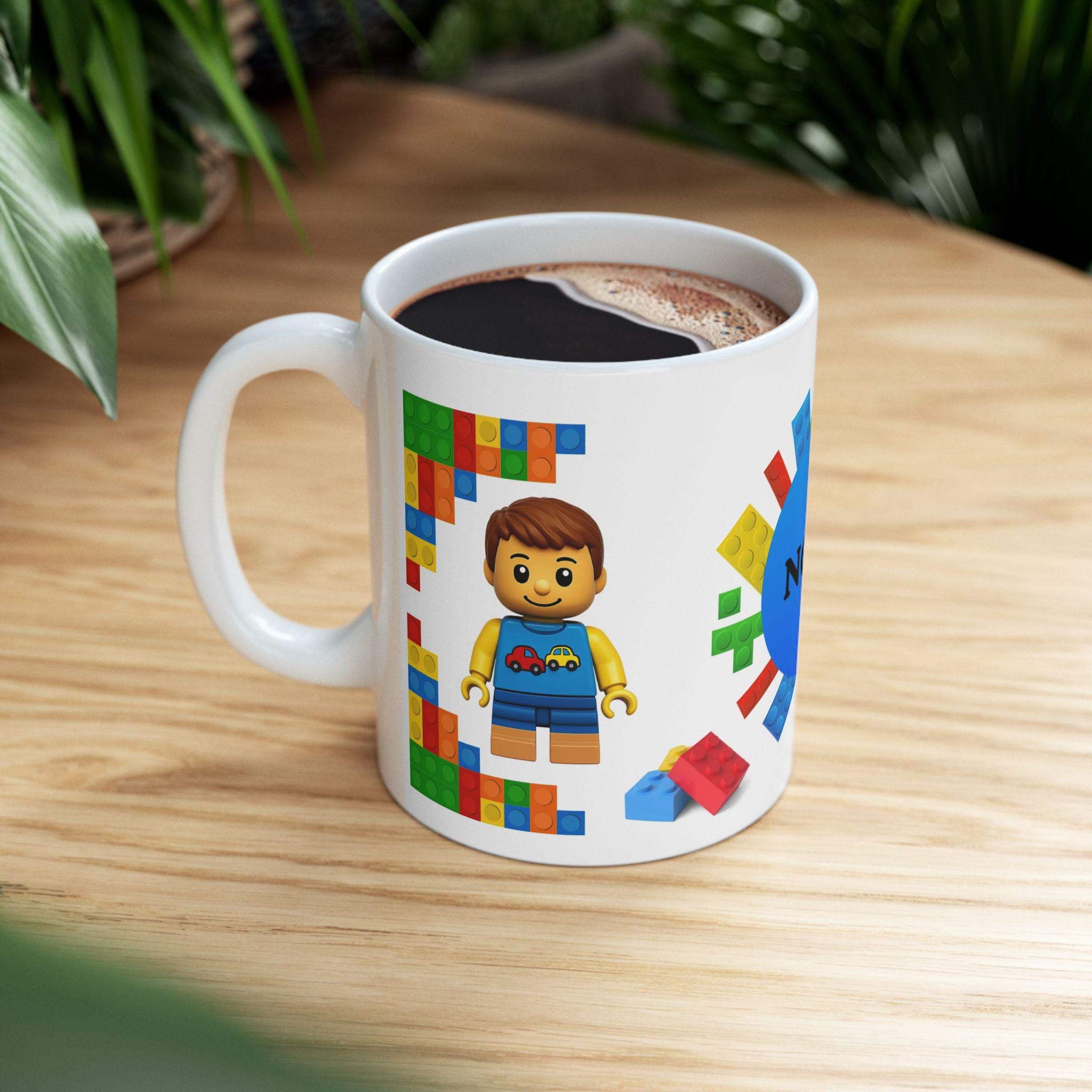 Lego themed personalised mug, 11oz, building blocks, colourful, him.