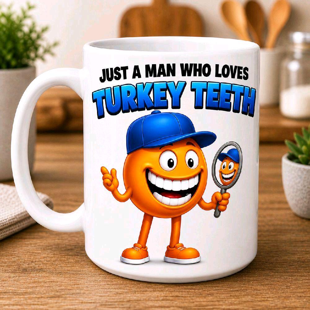 Personalised Just a man who loves Turkey teeth, Funny Mug Mr, Him, 11oz Ceramic