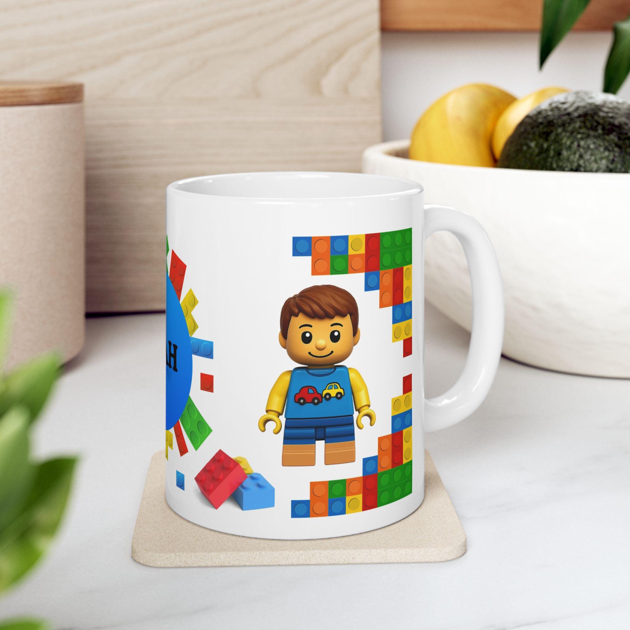 Lego themed personalised mug, 11oz, building blocks, colourful, him.