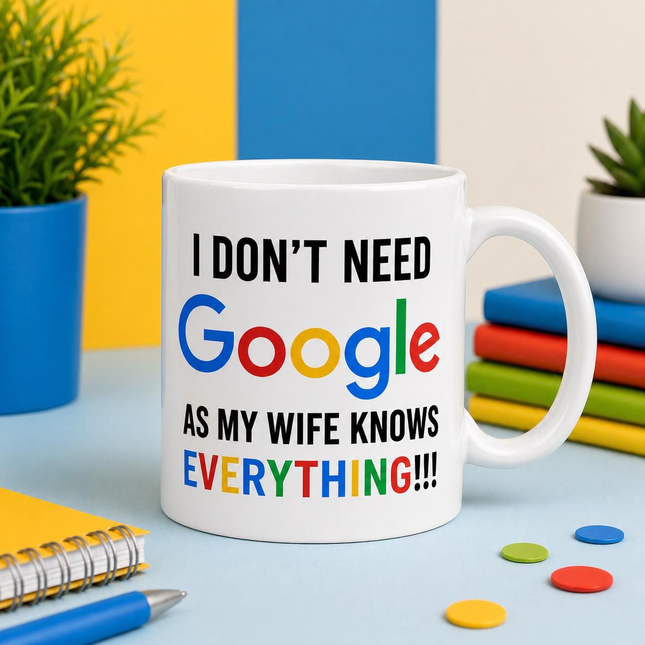 Personalised Wife Knows Everything Mug: Funny Novelty 11oz Ceramic Gift, I Don't Need To Google It