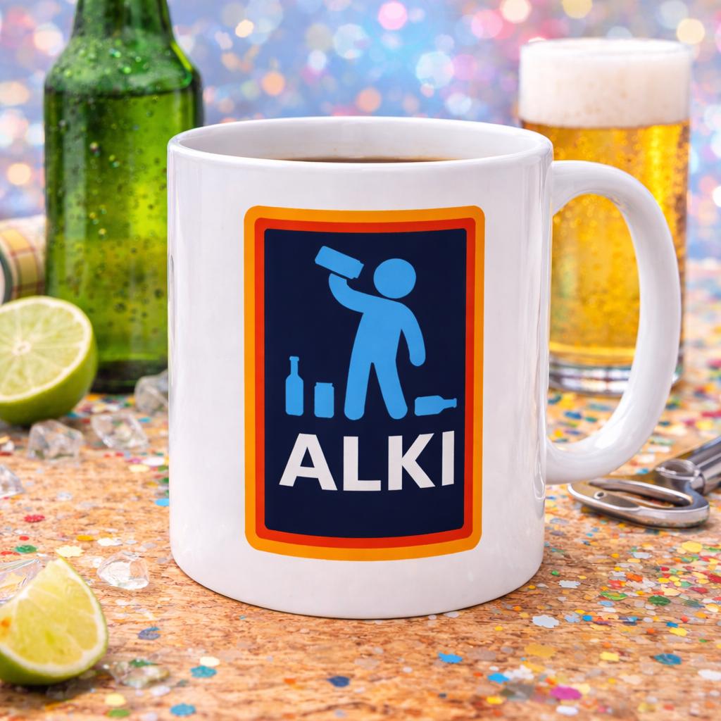 Personalised Alki Alcohol Alcoholic Mug, Funny, Him, Mr, Mrs, Miss, Secret Santa, 11oz Ceramic