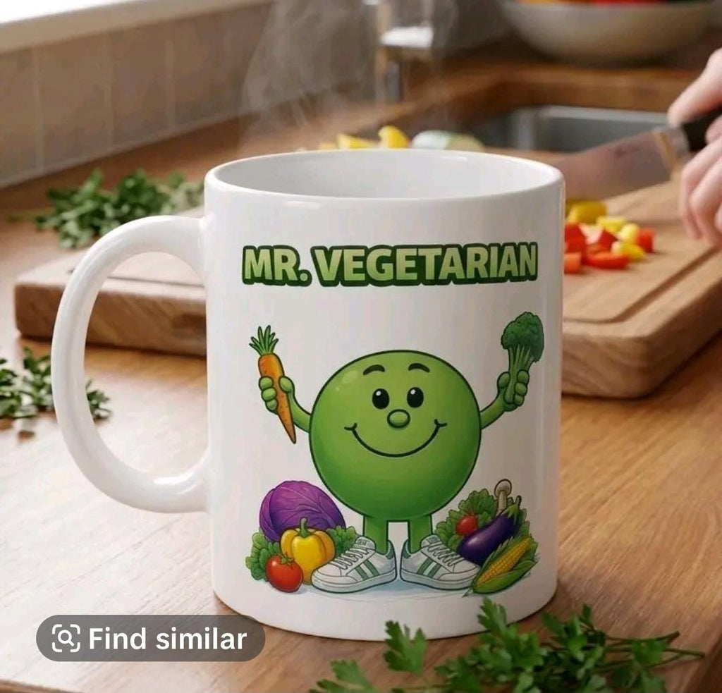 Funny Mr Vegetarian Dual Sided Design Mug, Gift, 11oz Ceramic Coffee Cup Drinkware