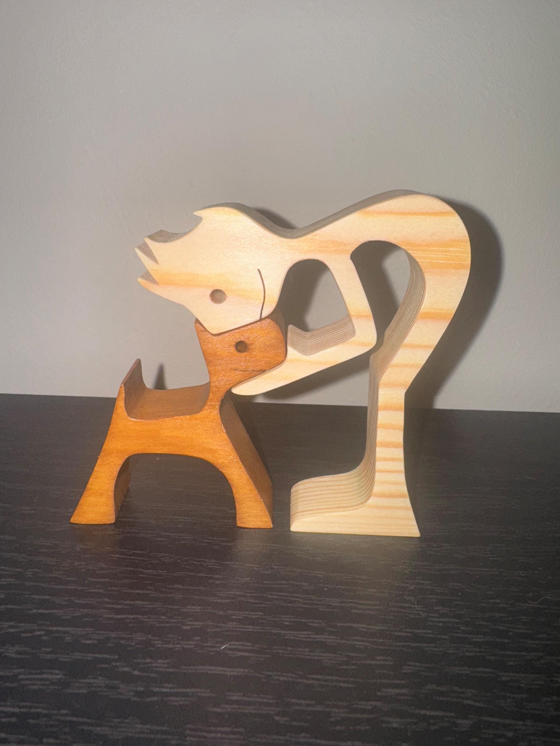 Man and dog, Wooden sculpture, Hand made,  Craftmanship, Animal, Dog, Unique