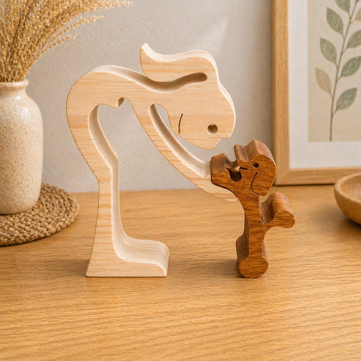 Woman and Poodle, Wooden sculpture, Hand made,  Craftmanship, Animal, Dog, Unique
