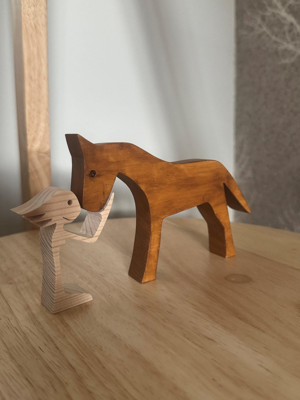 Woman and Horse, Unique, Wooden figure, Hand made, Gift,  Craftmanship, Animal, Present
