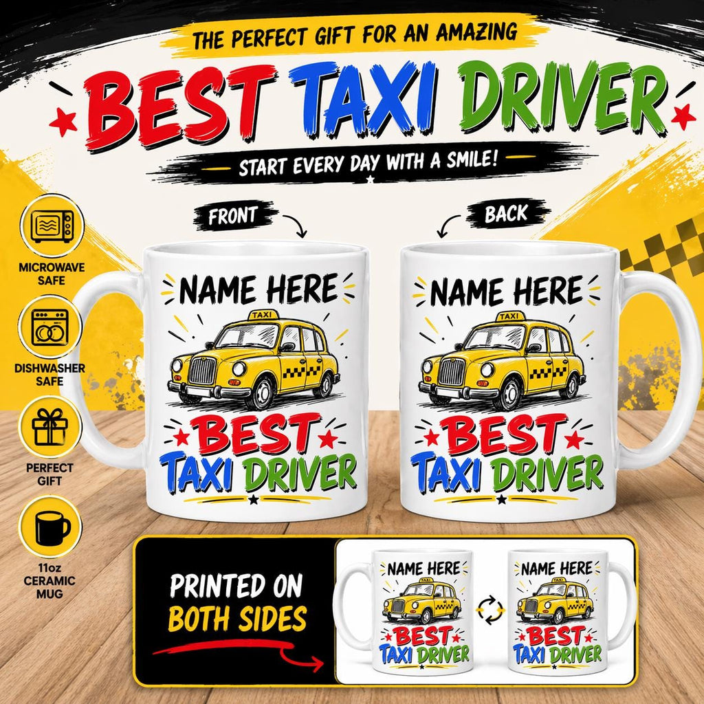 Mug, Taxi driver, Driver, Cab, Novelty, Gift, Work, Fun, Cup, Ceramic, Coffee, Cabby, personalised