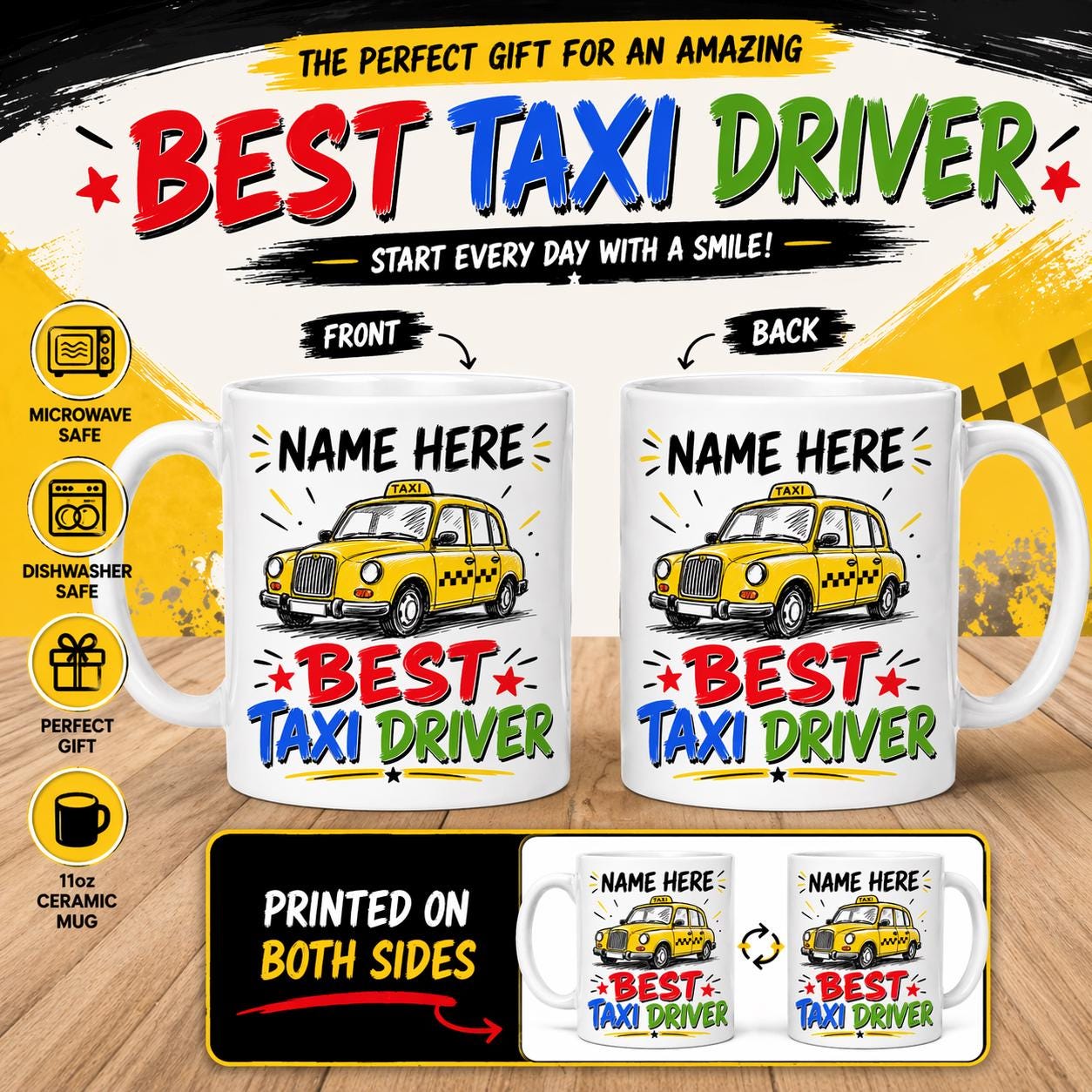 Mug, Taxi driver, Driver, Cab, Novelty, Gift, Work, Fun, Cup, Ceramic, Coffee, Cabby, personalised
