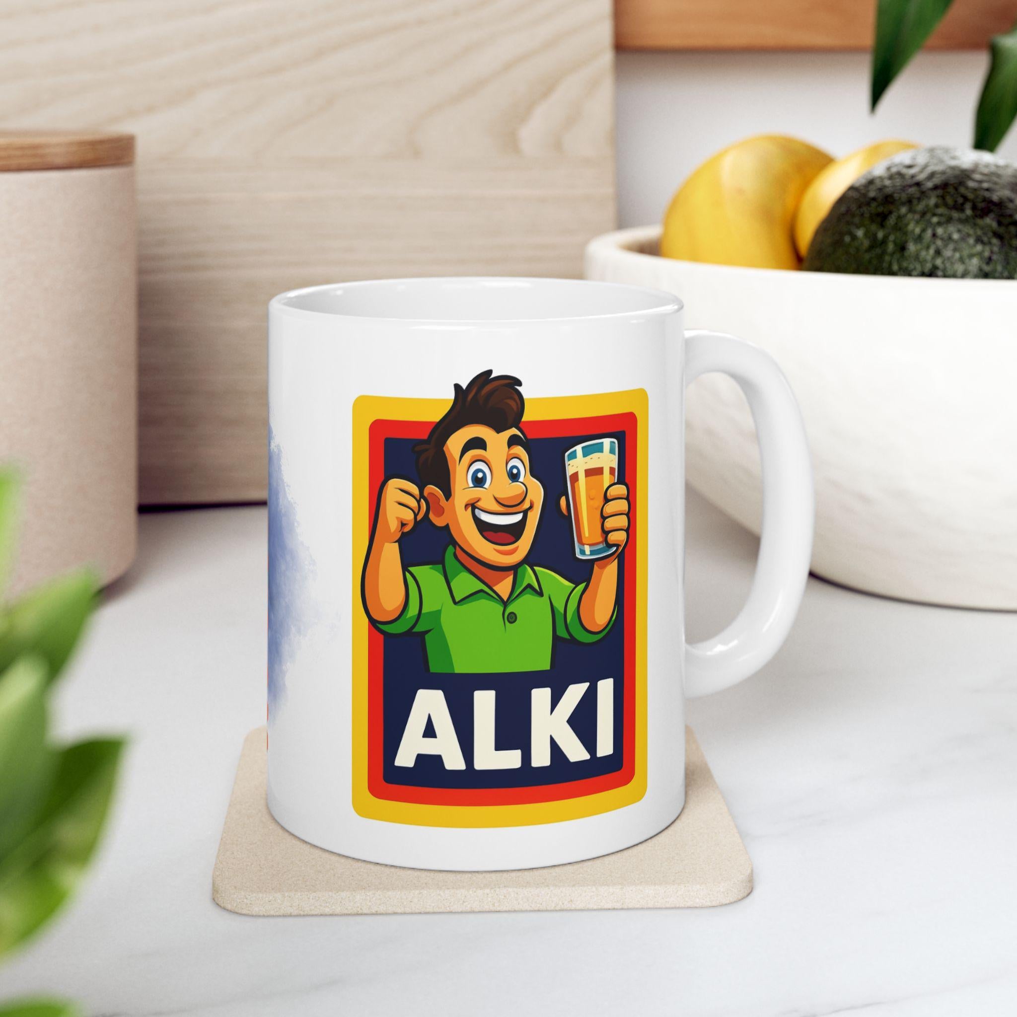 Personalised Alki Alcohol Alcoholic Mug, Funny, Him, Mr, Secret Santa, 11oz Ceramic cup