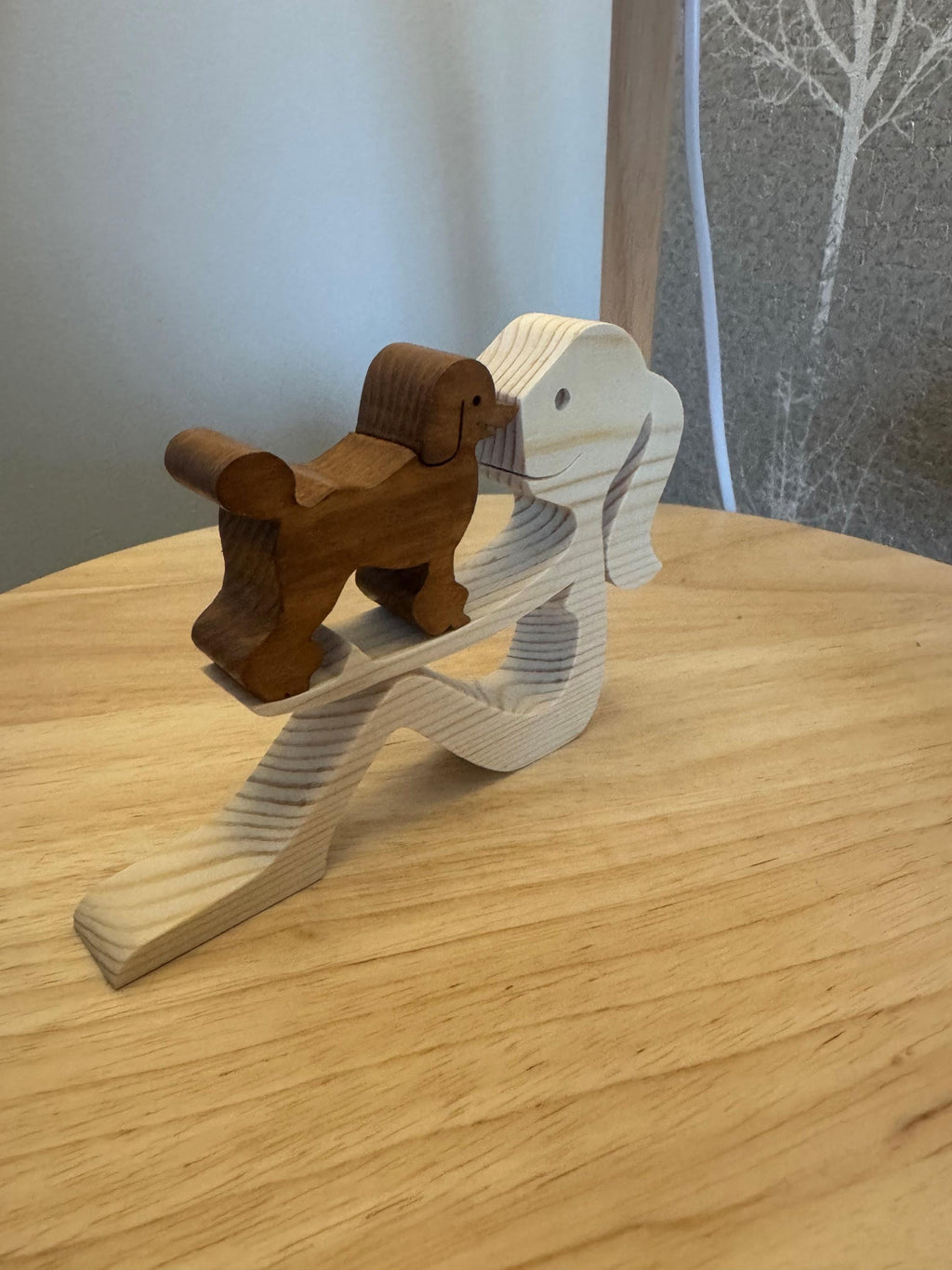 Woman and poodle dog, Wooden sculpture, Hand made, Gift, unique, Craftmanship, Animal.
