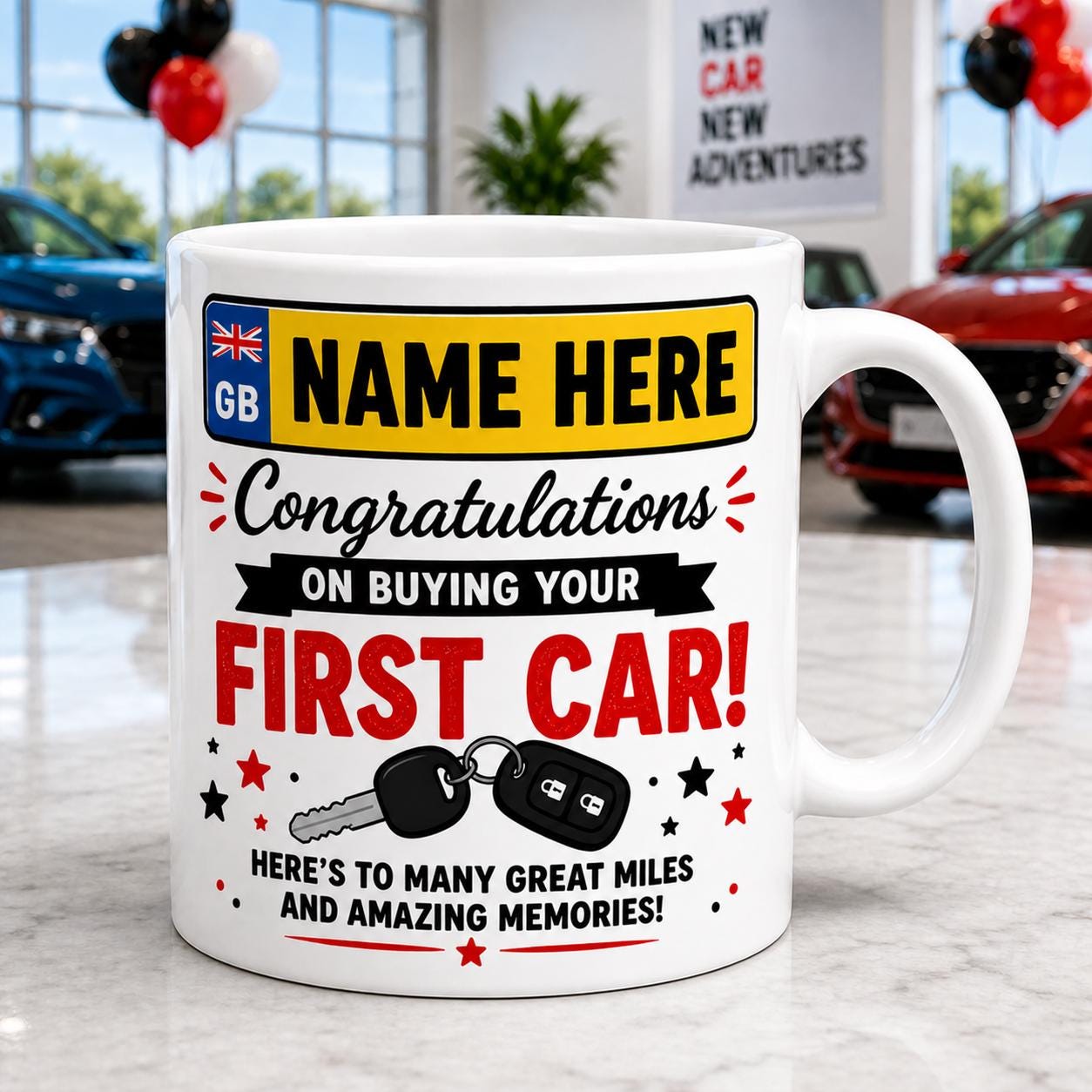 Personalised First Car Mug, Congratulations on Your New Car Gift, Custom Name Number Plate Mug, New Driver Gift, First Car Present 11oz Cup
