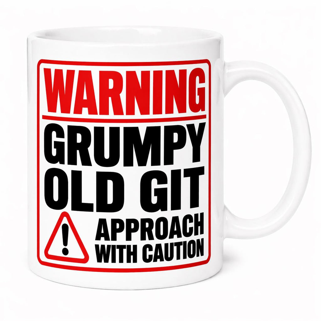 Personalised Warning Grumpy Old Git Approach With Caution Funny Mug, Banter, Man, Woman, 11oz Ceramic Coffee Cup