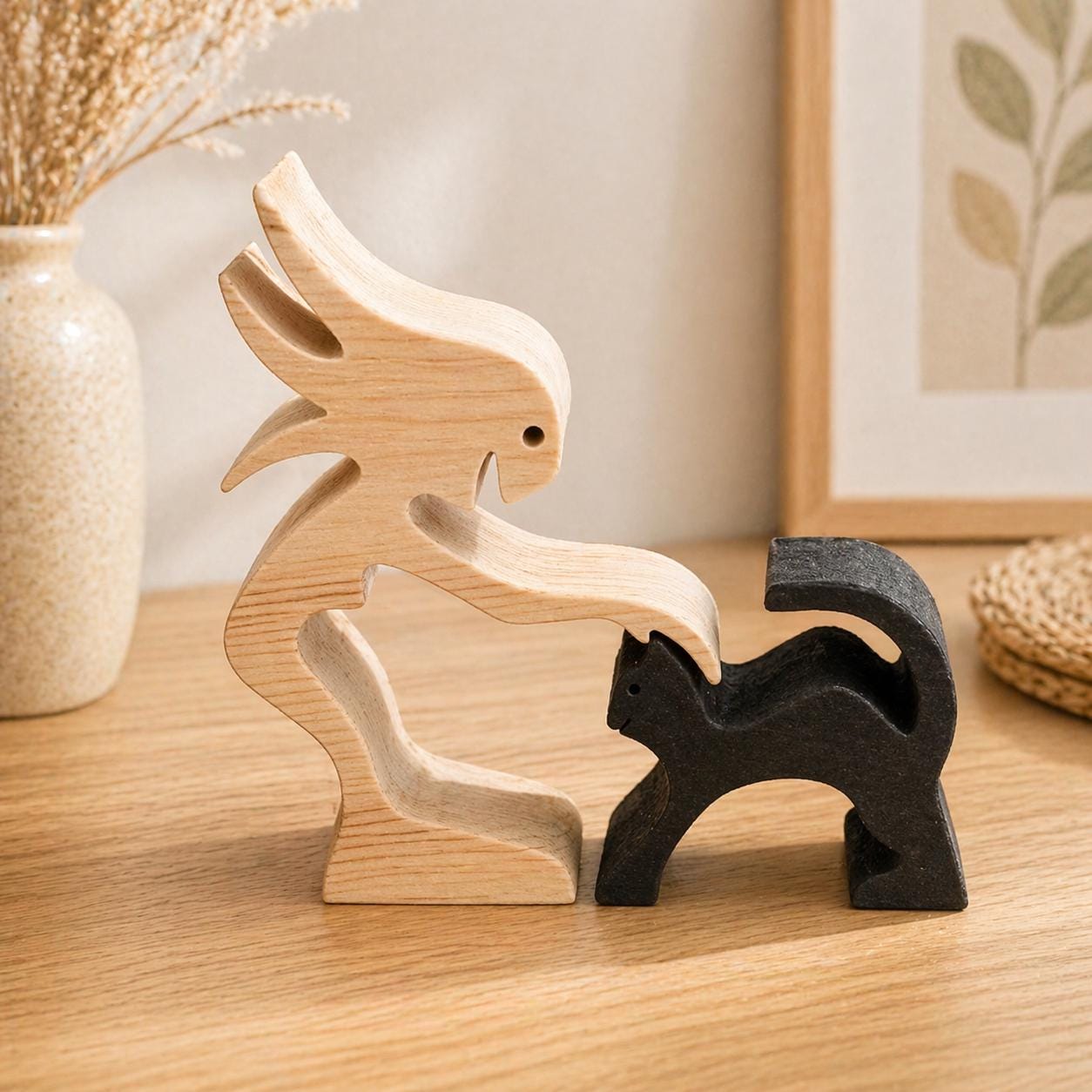 Woman and cat, Wooden sculpture, Hand made, Gift, unique, Craftmanship, Animal, cat