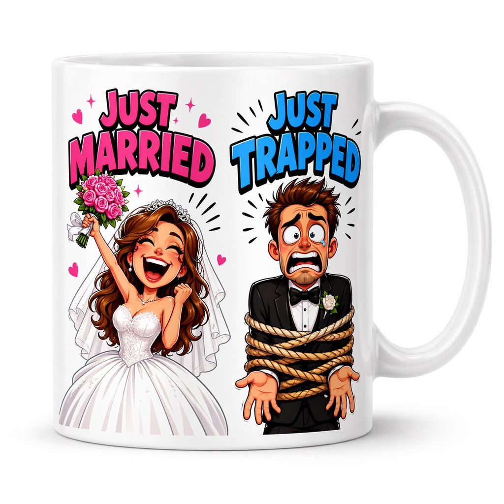 Wedding just married just trapped, funny, satire, sarcastic, personalised.
