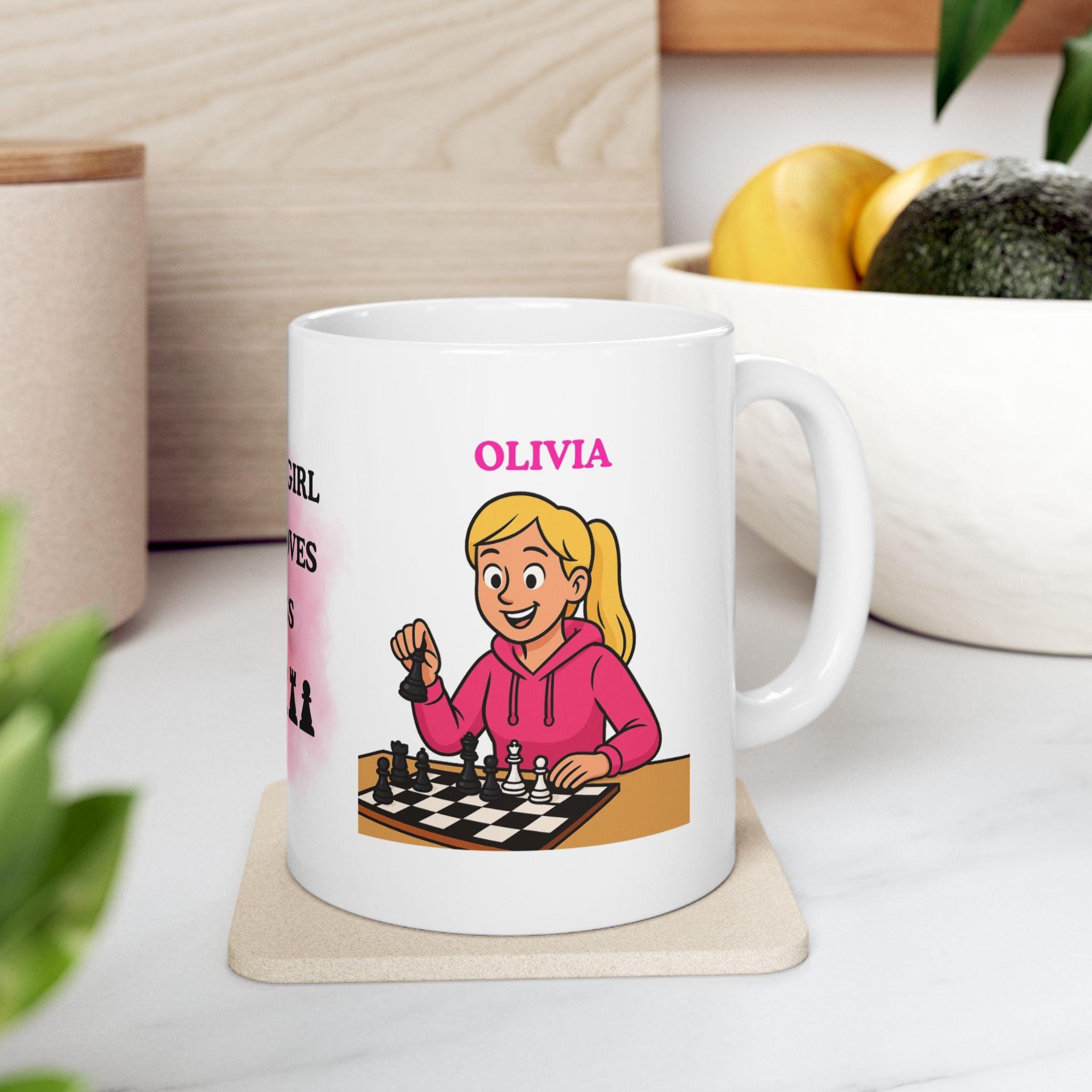 Personalised Chess Girl Mug, Game Lover Gift