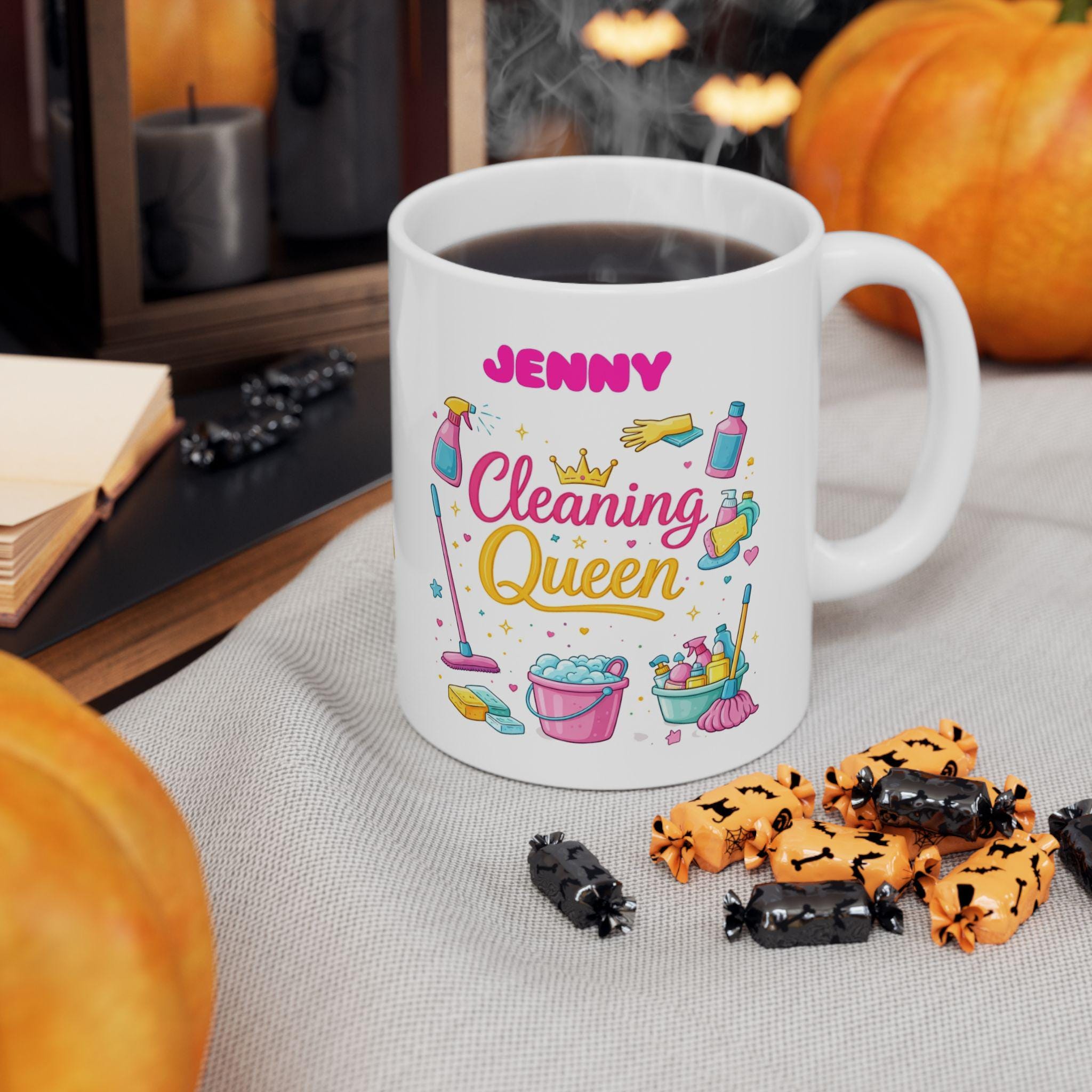 Cleaning Queen , Novelty, Gift, Work, Fun, Cup, Ceramic, Coffee, Personalised, cleaning, Cleaner