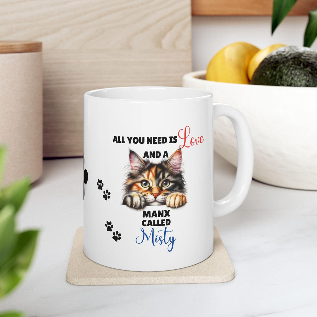 Personalized Manx Cat Mug, Cute Cat Lover Gift