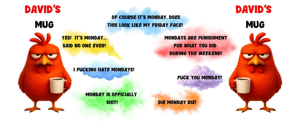 Personalised hate Monday mug quotes, gift, Christmas, Birthday,