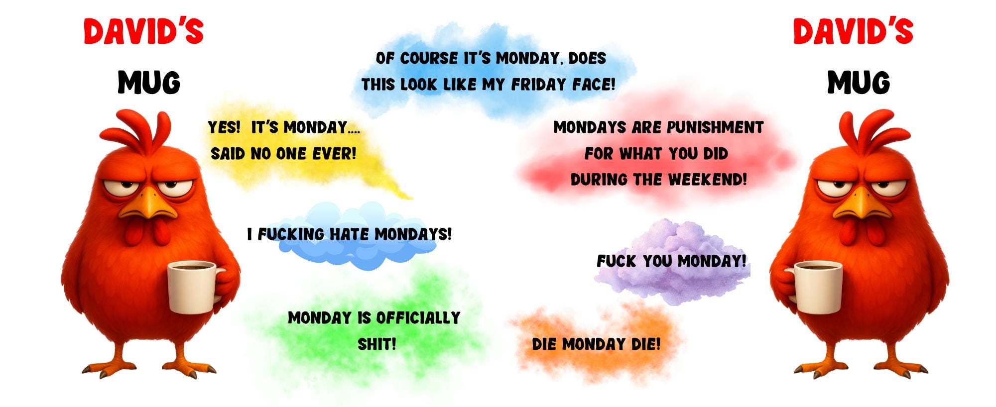 Personalised hate Monday mug quotes, gift, Christmas, Birthday,