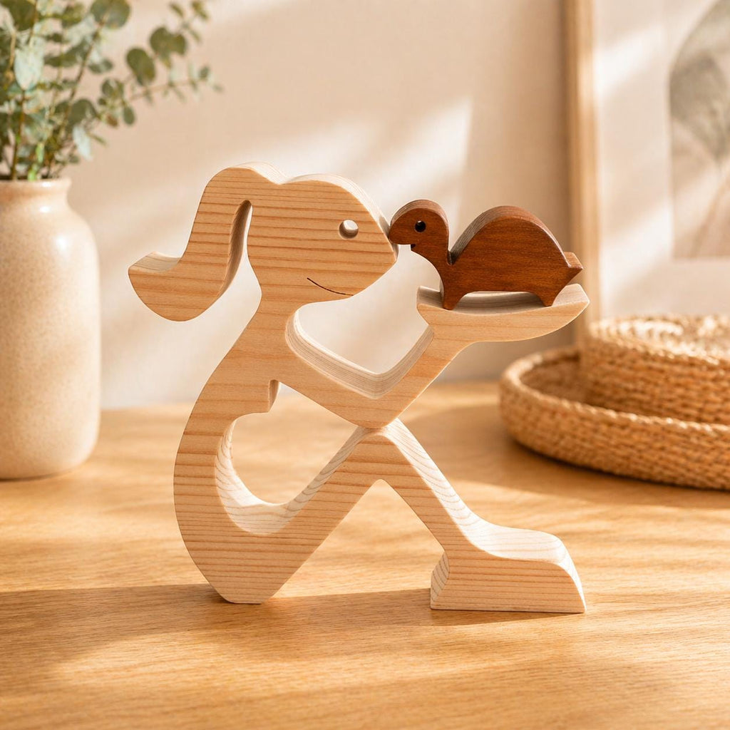 Woman and Tortoise, Unique, Wooden figure, Hand made, Gift,  Craftmanship, Animal, Present