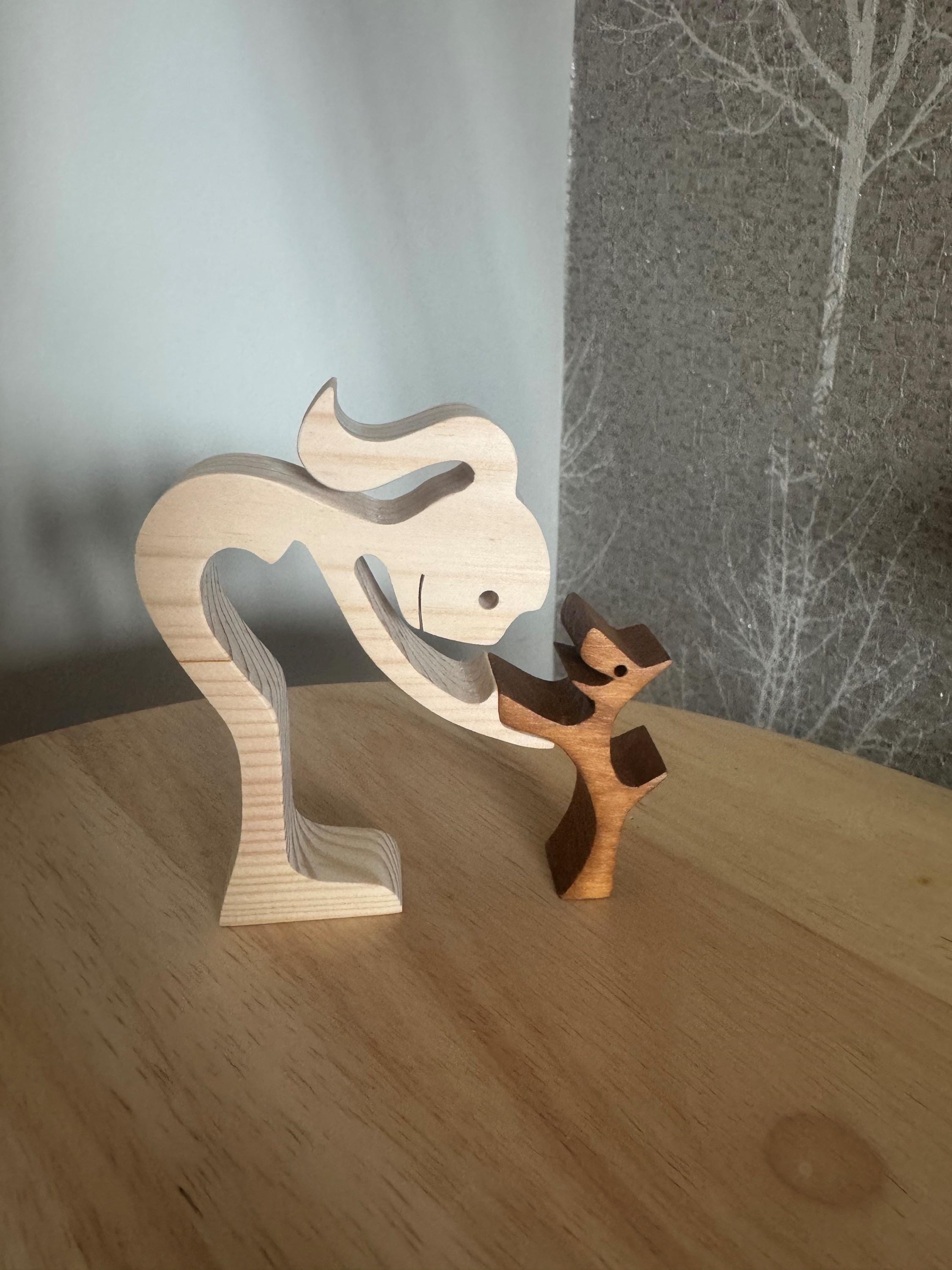 woman and dog, Wooden sculpture, Hand made,  Craftmanship, Animal, Dog, Unique