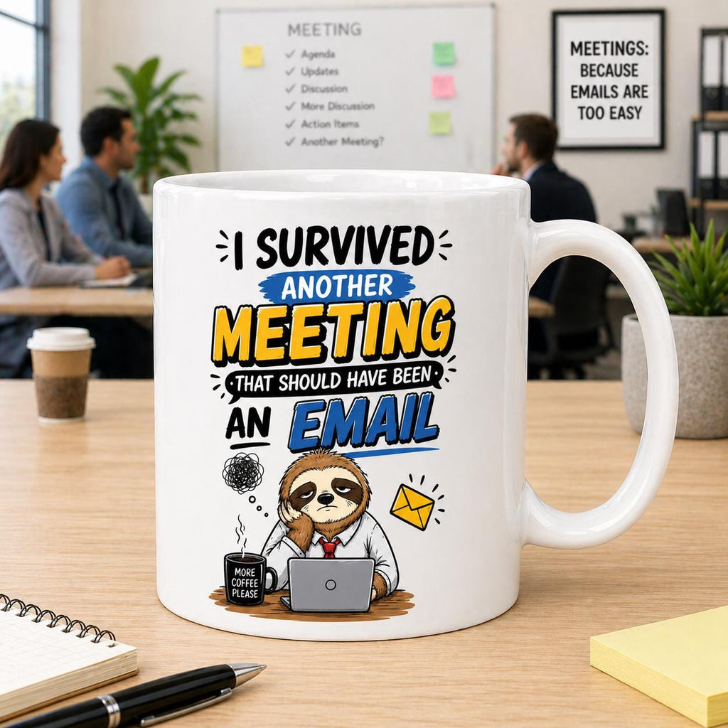 I Survived Another Meeting That Should Have Been An Email Sloth Funny Design 11oz Ceramic Coffee Mug for Workplace Office Humour Drinkware