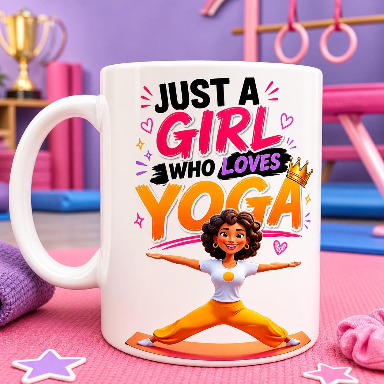 Personalised Just A Girl Who Loves Yoga, stress free, Gymnastics, Fitness Lover, She. her, 11oz Ceramic Cup