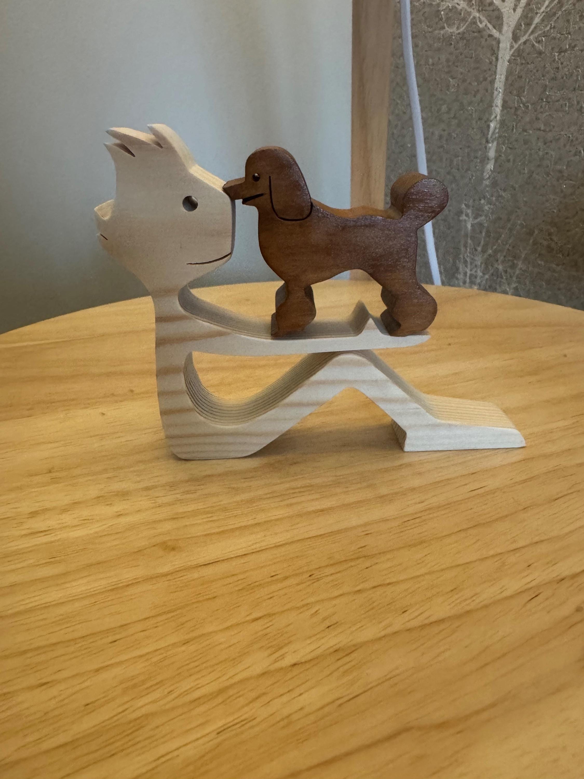 Man and poodle dog, Wooden sculpture, Hand made, Gift, unique, Craftmanship, Animal.
