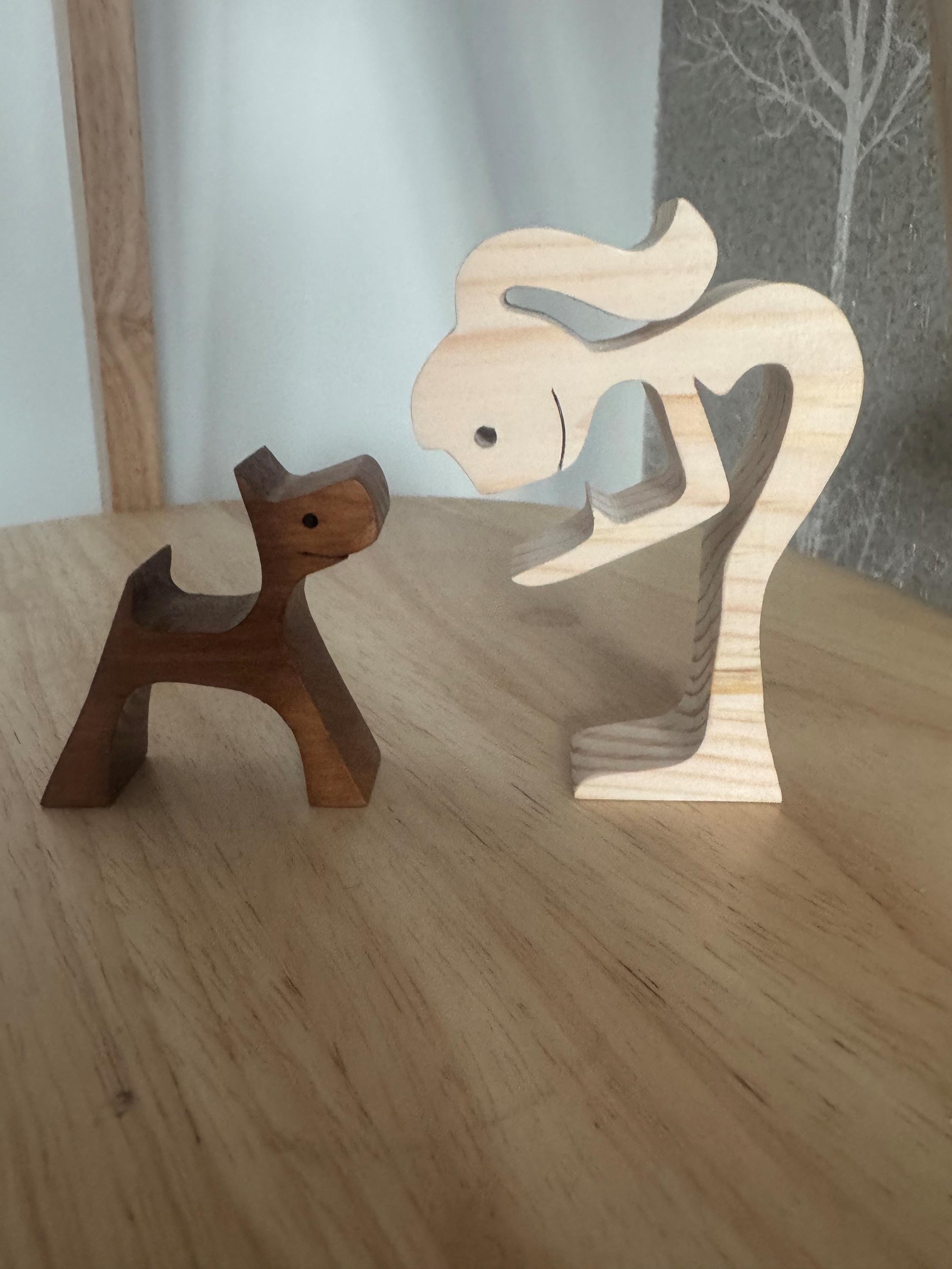 Woman and dog, Wooden sculpture, Hand made,  Craftmanship, Animal, Dog, Unique