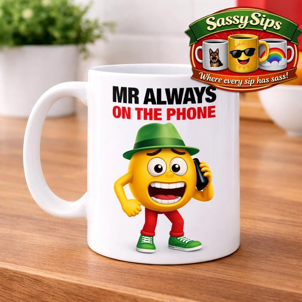 Mr Always On The Phone Mug - Personalised Humorous Gift