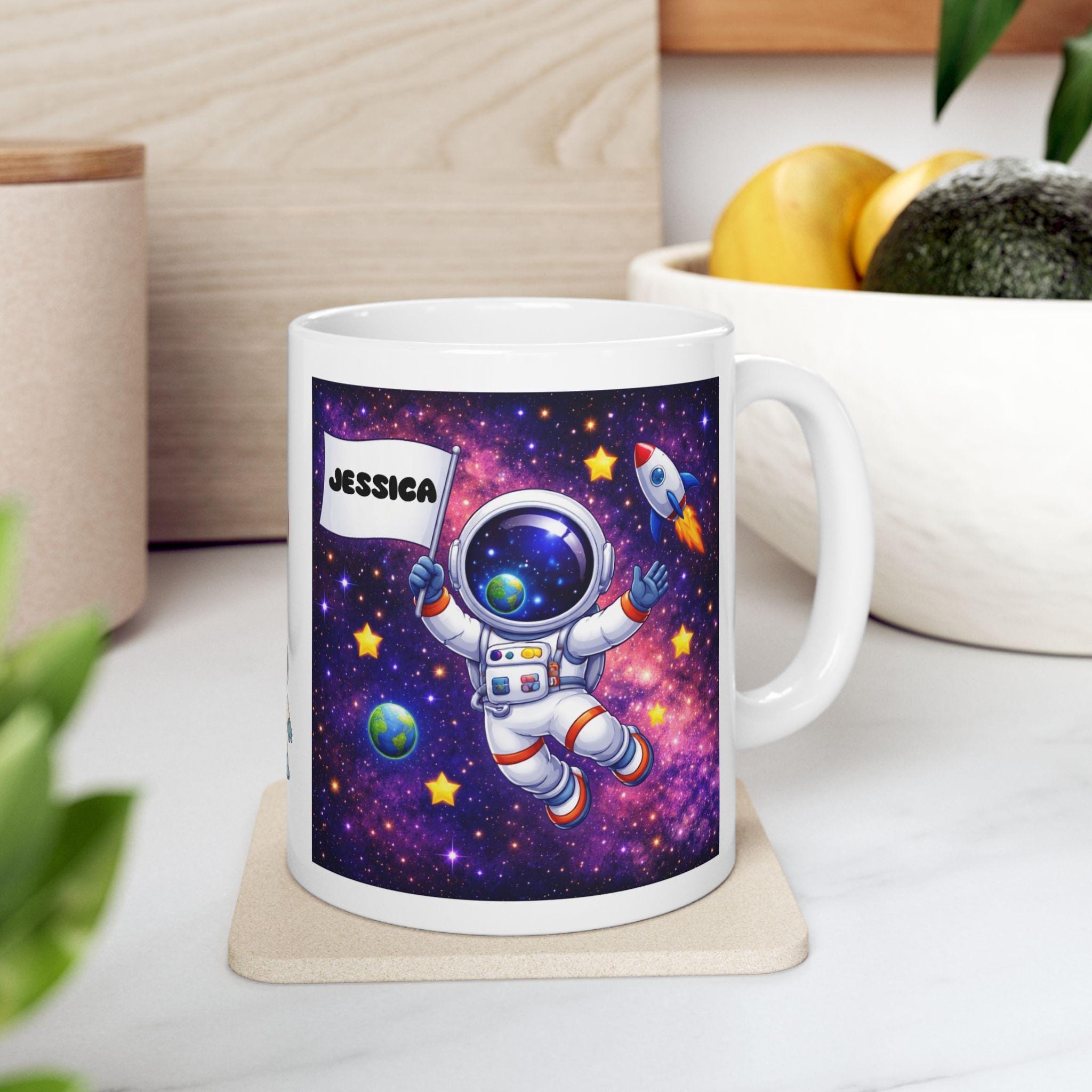 Personalised Children's Astronaut Mug, 11oz Ceramic, Boy, Girl, Colourful, Space