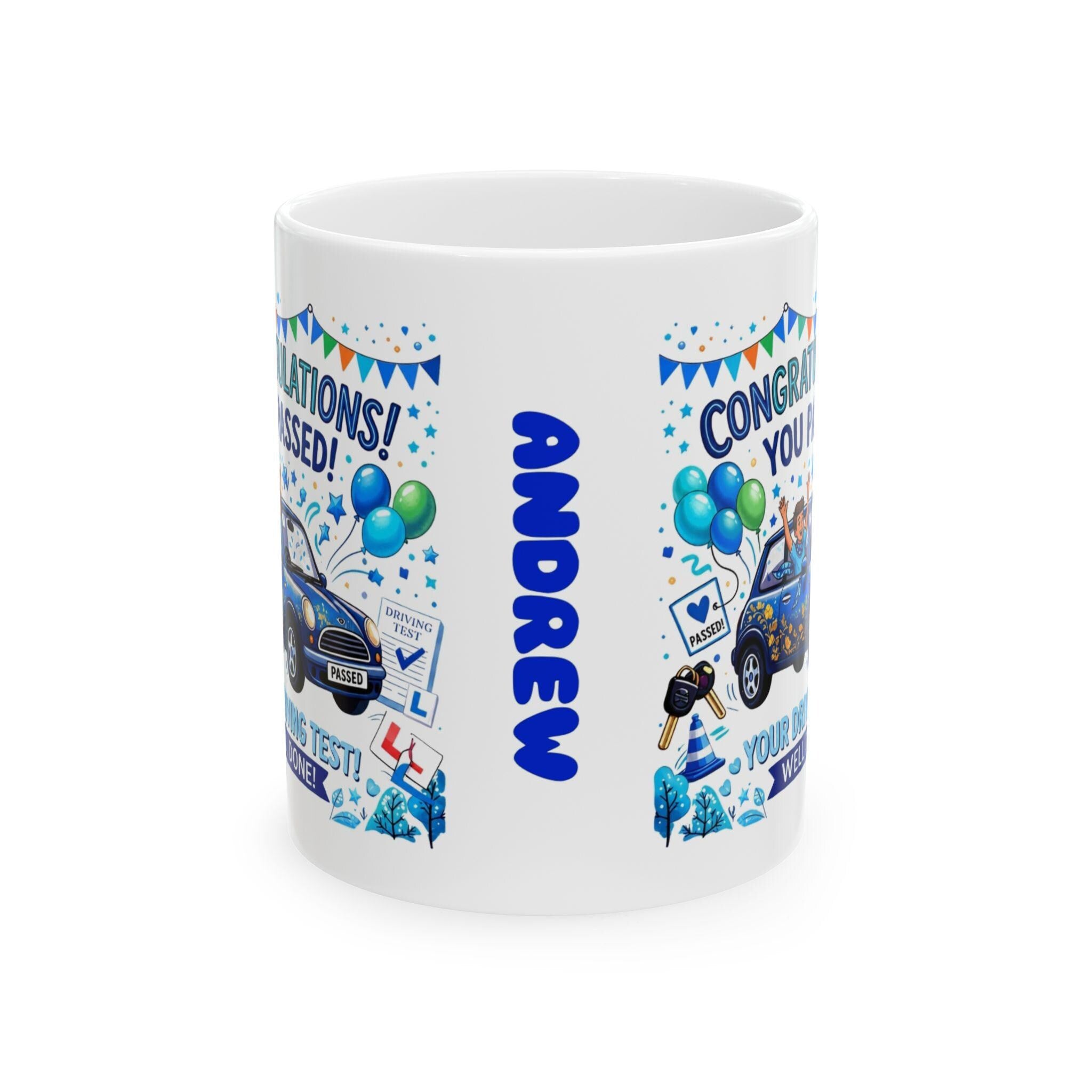 Passed driving test mug, gift, him, New driver, fun, car, personalised, blue