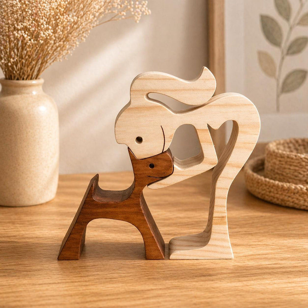 Woman and dog, Wooden sculpture, Hand made,  Craftmanship, Animal, Dog, Unique