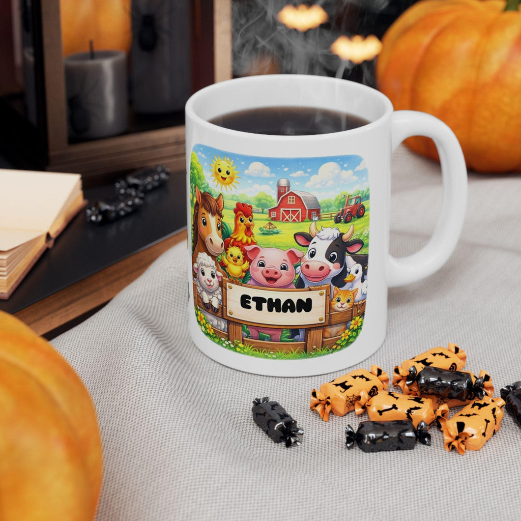 Personalised Children's Farm Animal Mug, 11oz Ceramic, Boy, Girl, Colourful