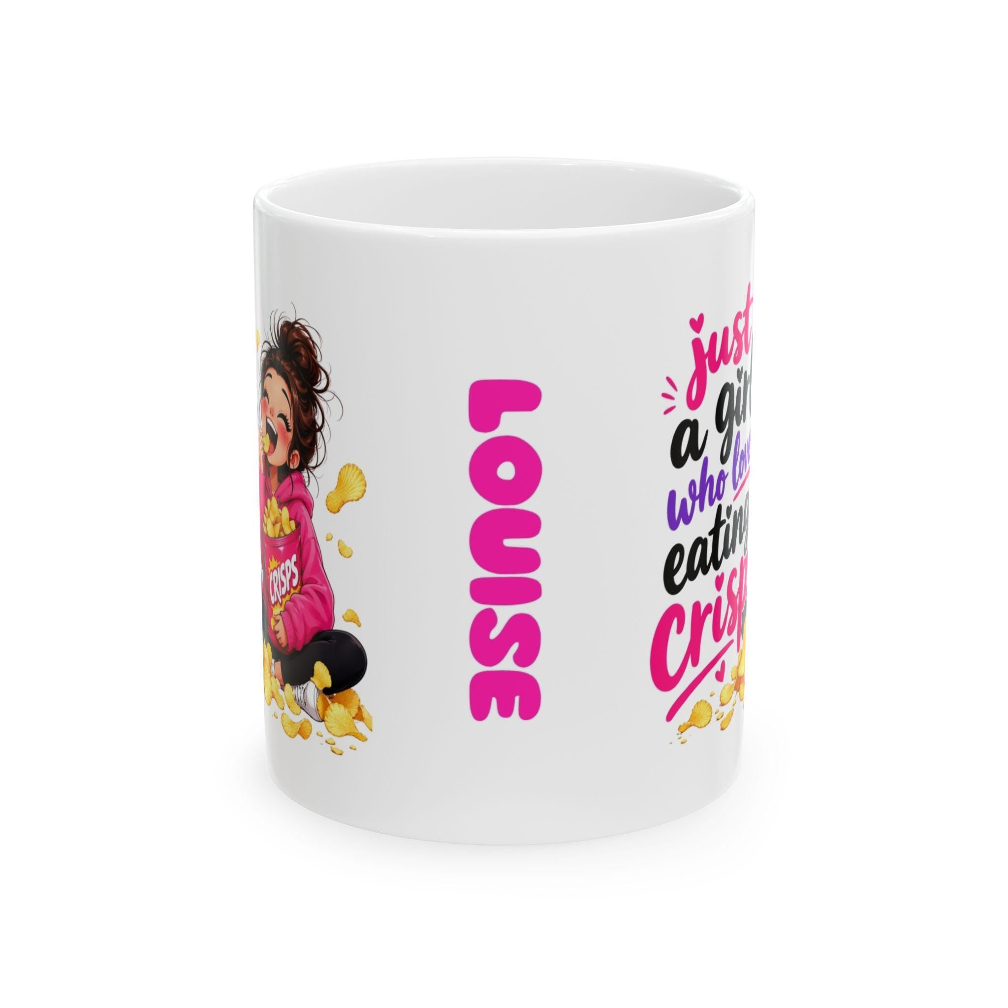 Just a girl who loves crisps, mug, personalised, gift, cute, fun, crisps, snacks