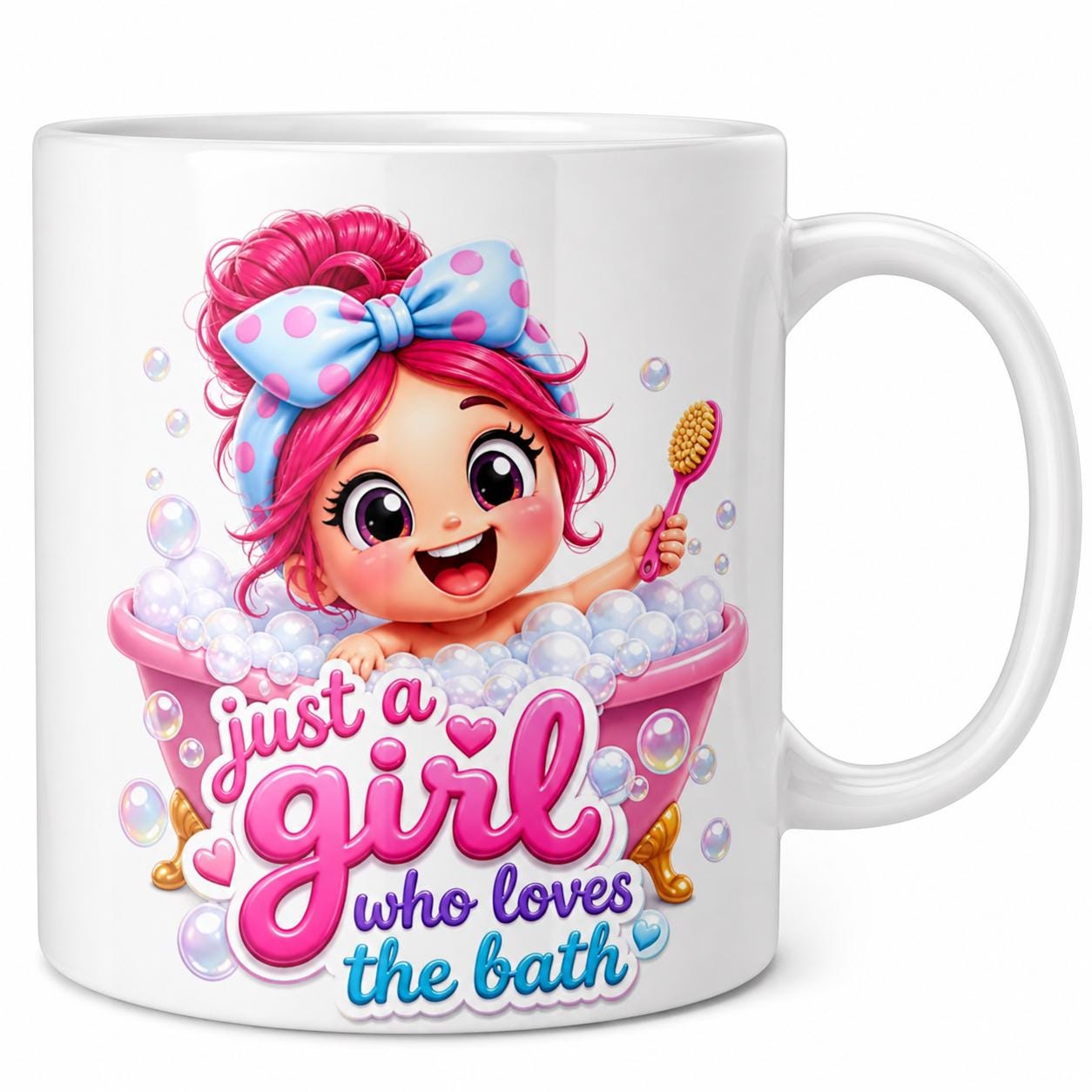 Personalised Just a girl who loves the bath mug, Always In The Bath, Her, She, 11oz Ceramic Mug