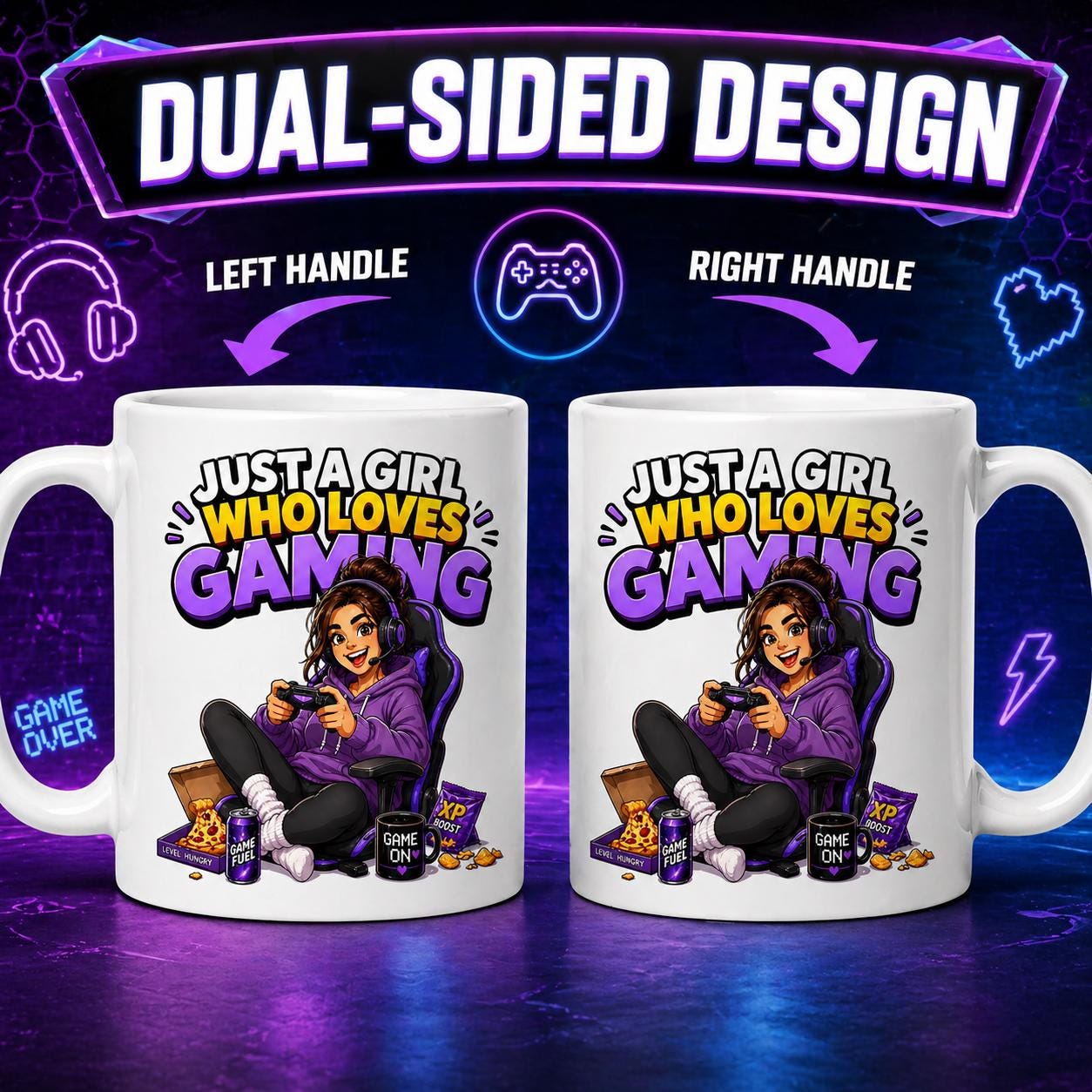Personalised Just A Girl Who Loves Gaming Mug, Gamer Gift for Her, 11oz Ceramic Cup